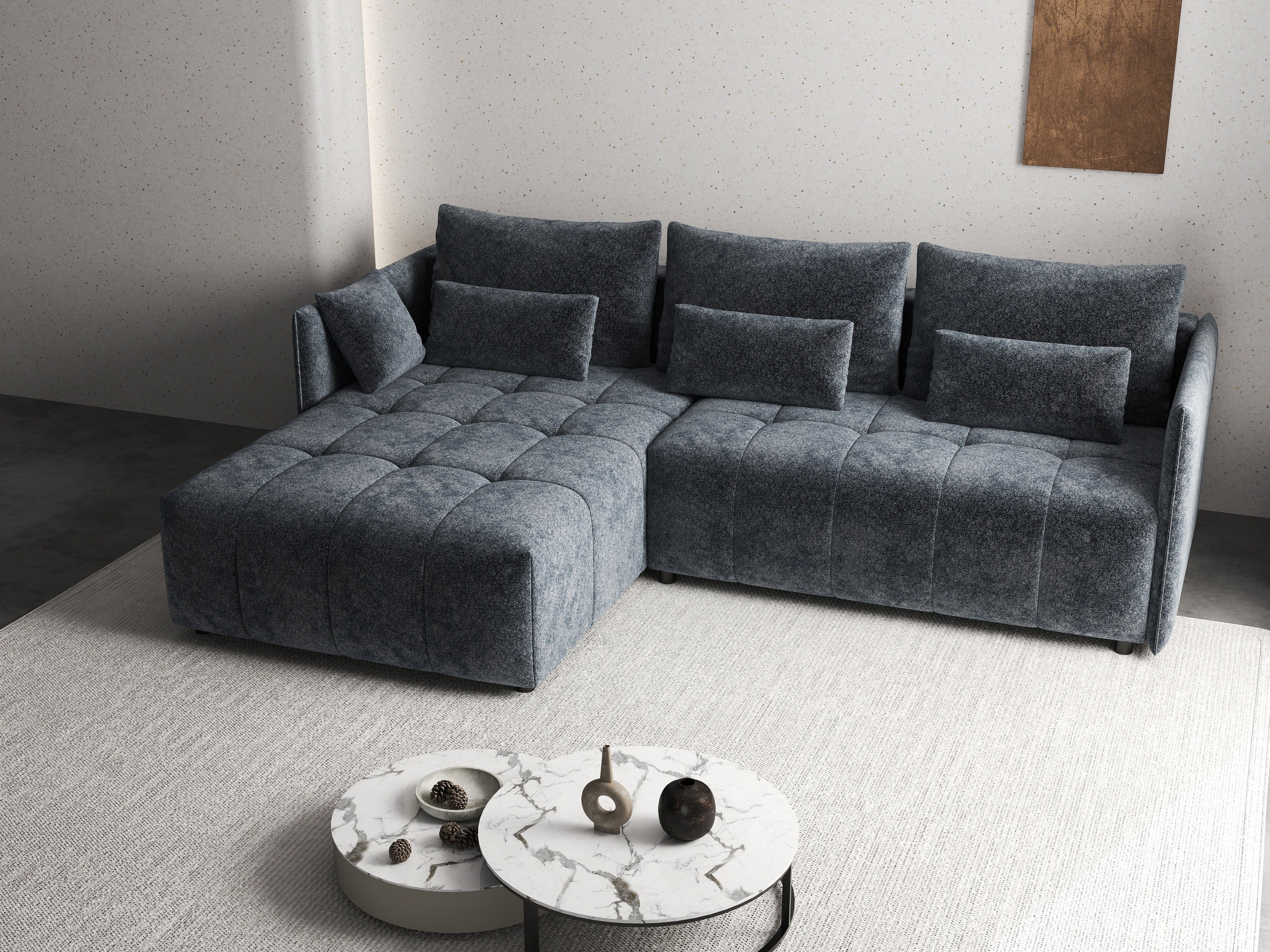 Colțar extensibil dumonde cu ladă de depozitare si sezut confortabil din spuma high-density, Malta Euphoria Grafit 235x185 cm