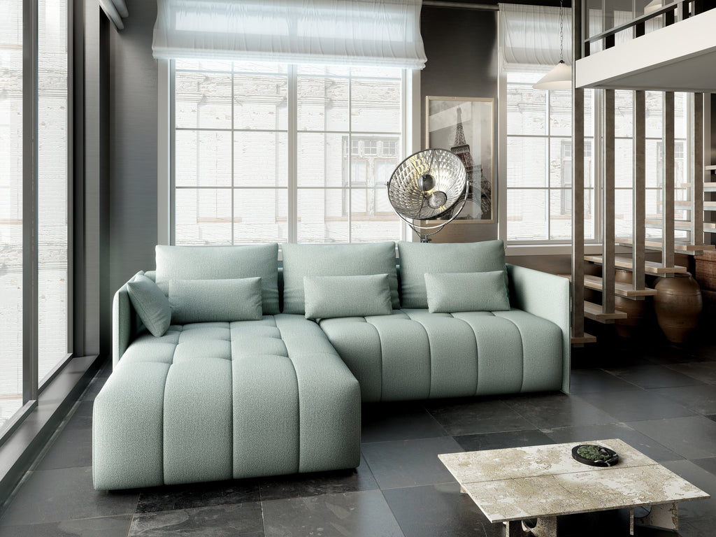Colțar extensibil dumonde cu ladă de depozitare si sezut confortabil din spuma high-density, Malta Enjoy Mint 235x185 cm