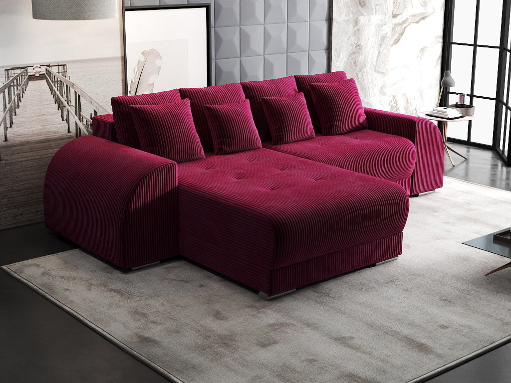 Colțar extensibil dumonde cu ladă de depozitare si sezut confortabil din spuma high-density, Verona Zoom Rosu 290x185 cm