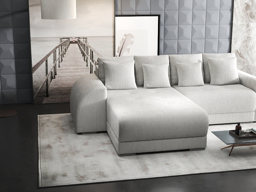 Colțar extensibil dumonde cu ladă de depozitare si sezut confortabil din spuma high-density, Verona Zoom Crem 290x185 cm