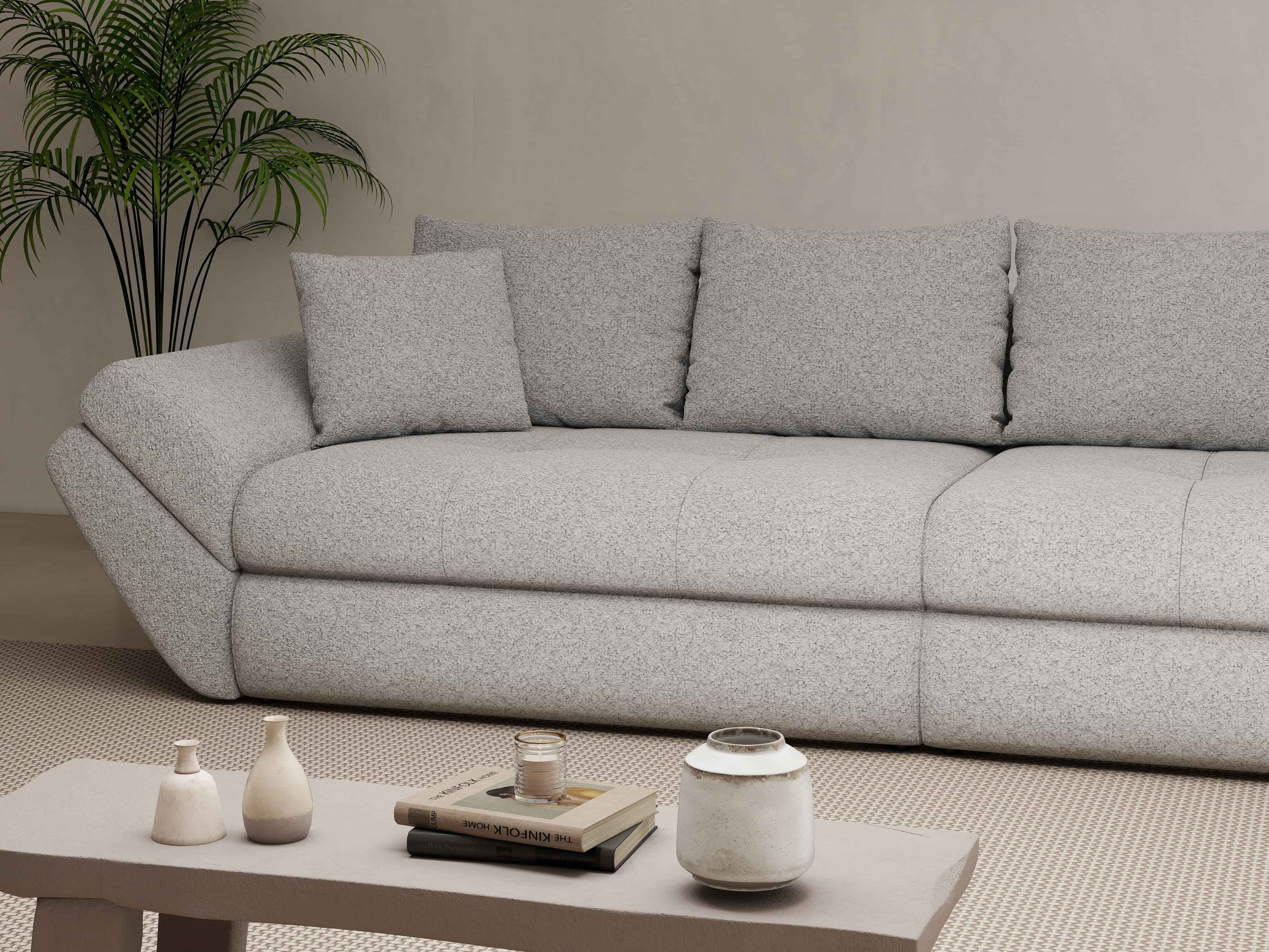 Canapea extensibilă dumonde cu ladă de depozitare si sezut confortabil din spuma high-density, Loana Euphoria Dove 300x100 cm