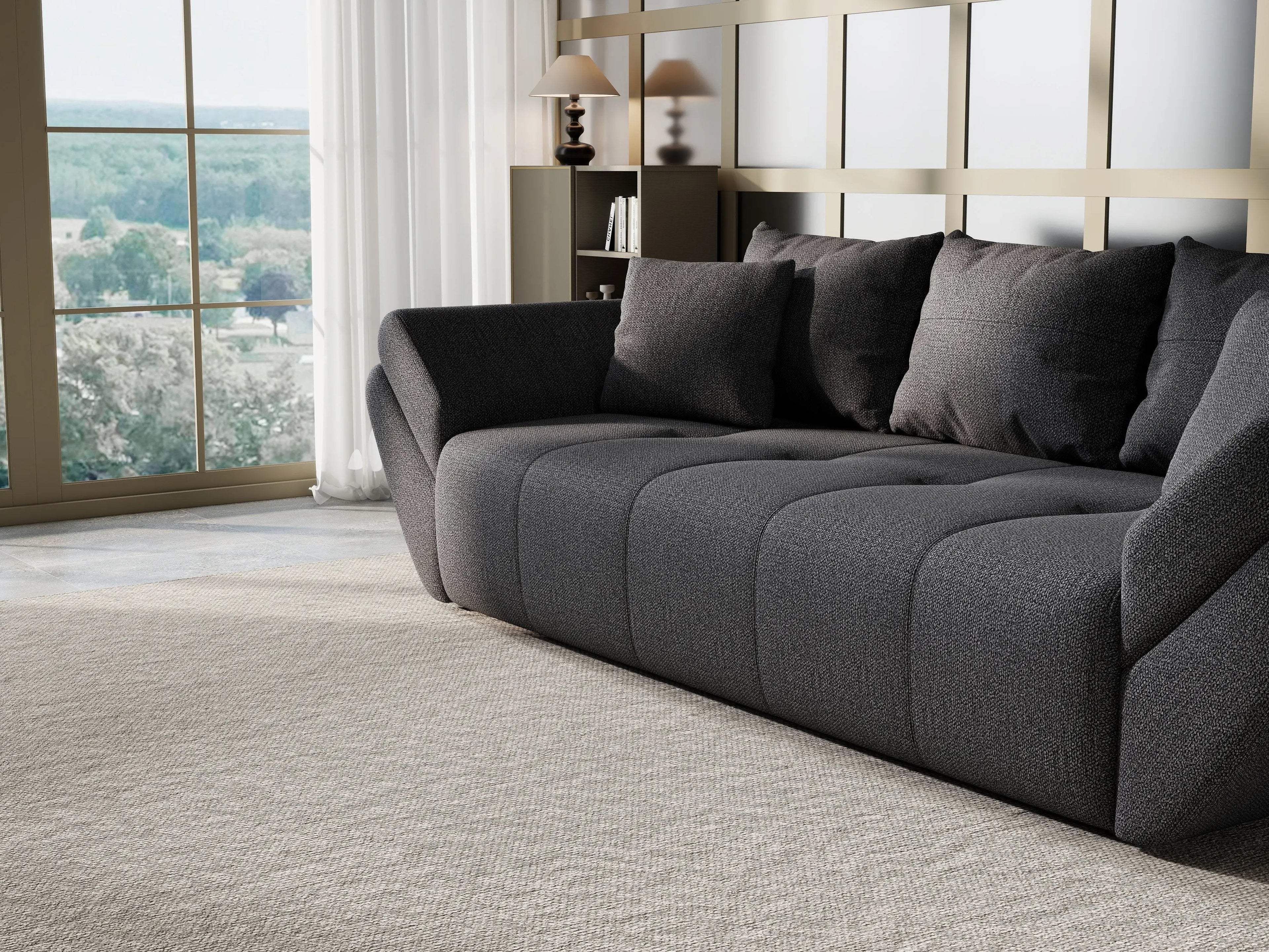 Canapea extensibilă dumonde cu ladă de depozitare si sezut confortabil din spuma high-density, Berlin Enjoy Graphite 250x100 cm