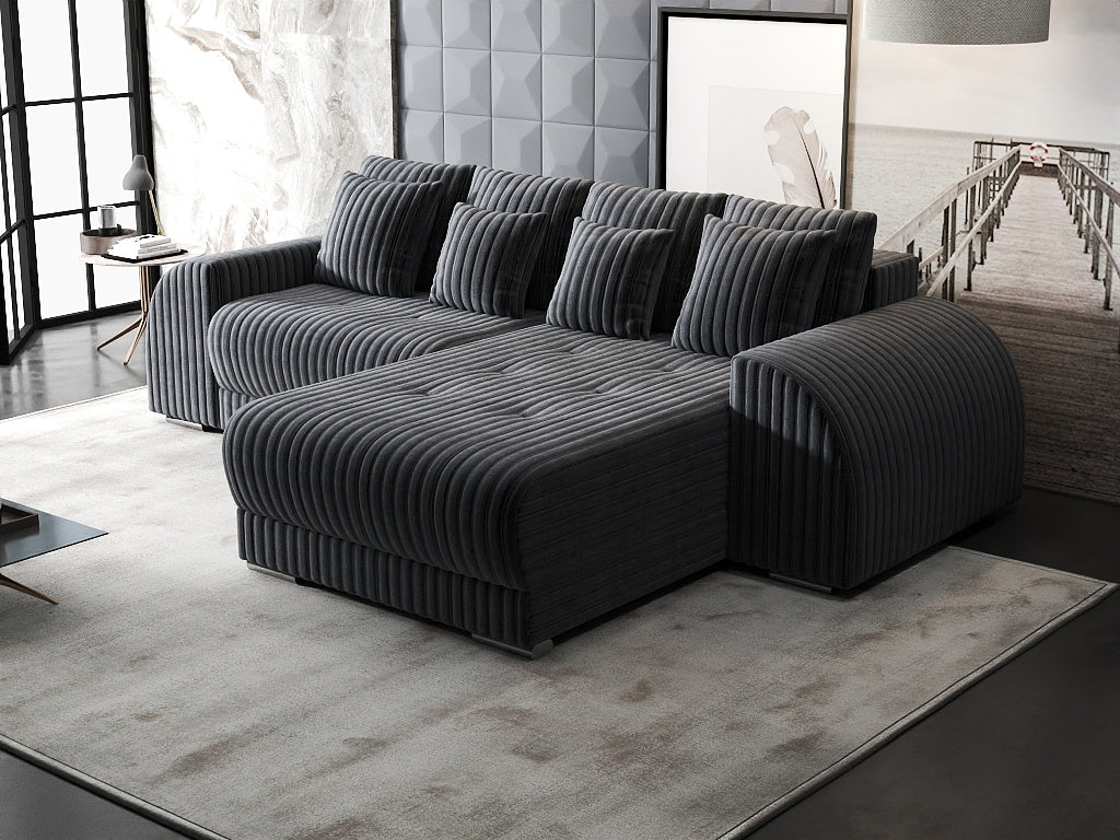 Colțar extensibil dumonde cu ladă de depozitare si sezut confortabil din spuma high-density, Verona Ambience Gri II 290x185 cm