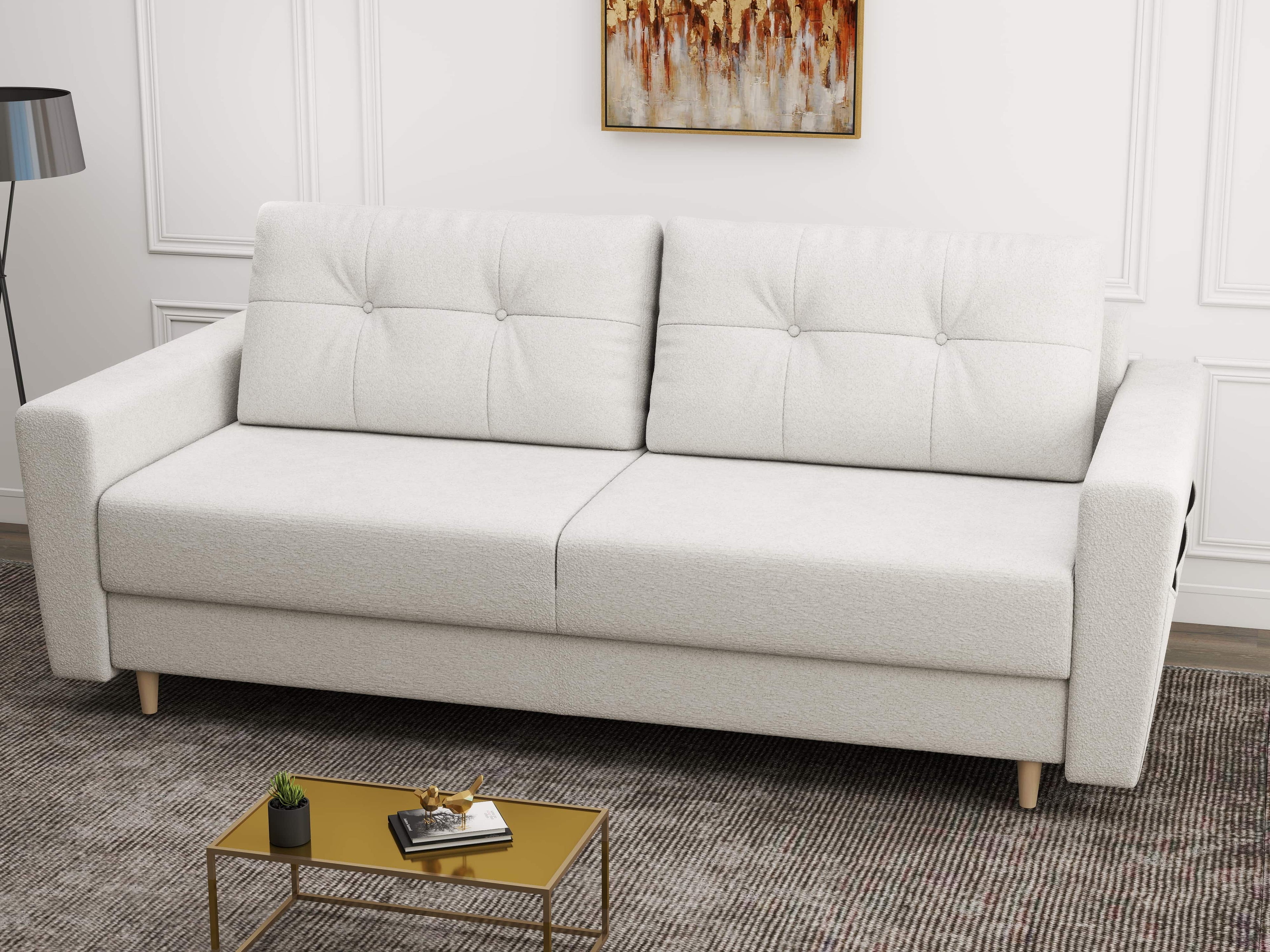 Canapea extensibilă dumonde cu ladă de depozitare si sezut confortabil din spuma high-density, Summer Euphoria Ivory 225x100 cm