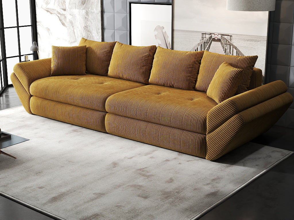Canapea extensibilă dumonde cu ladă de depozitare si sezut confortabil din spuma high-density, Loana Zoom Mustar 300x100 cm