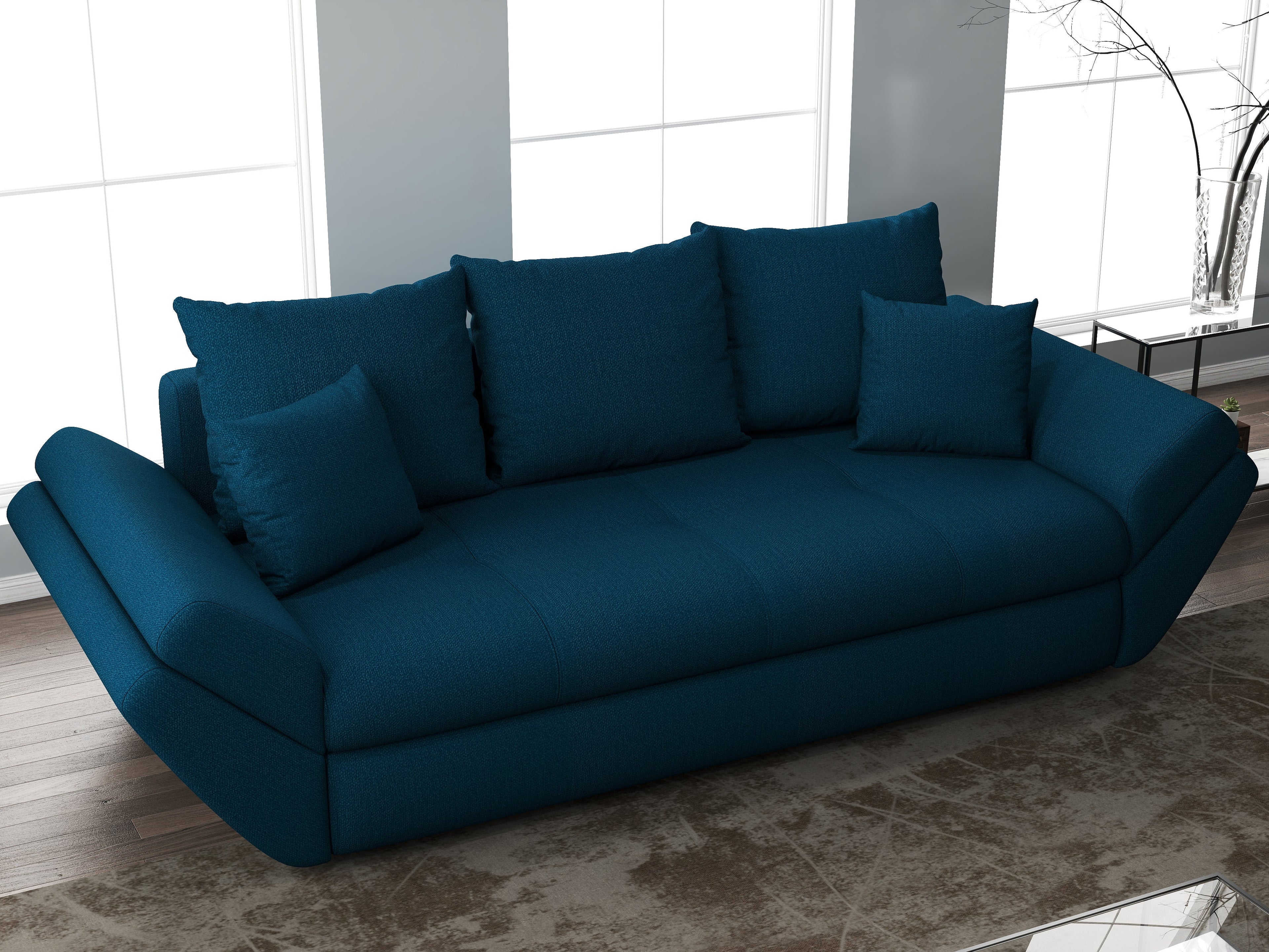 Canapea extensibilă dumonde cu ladă de depozitare si sezut confortabil din spuma high-density, Loana Enjoy Petrol 250x100 cm