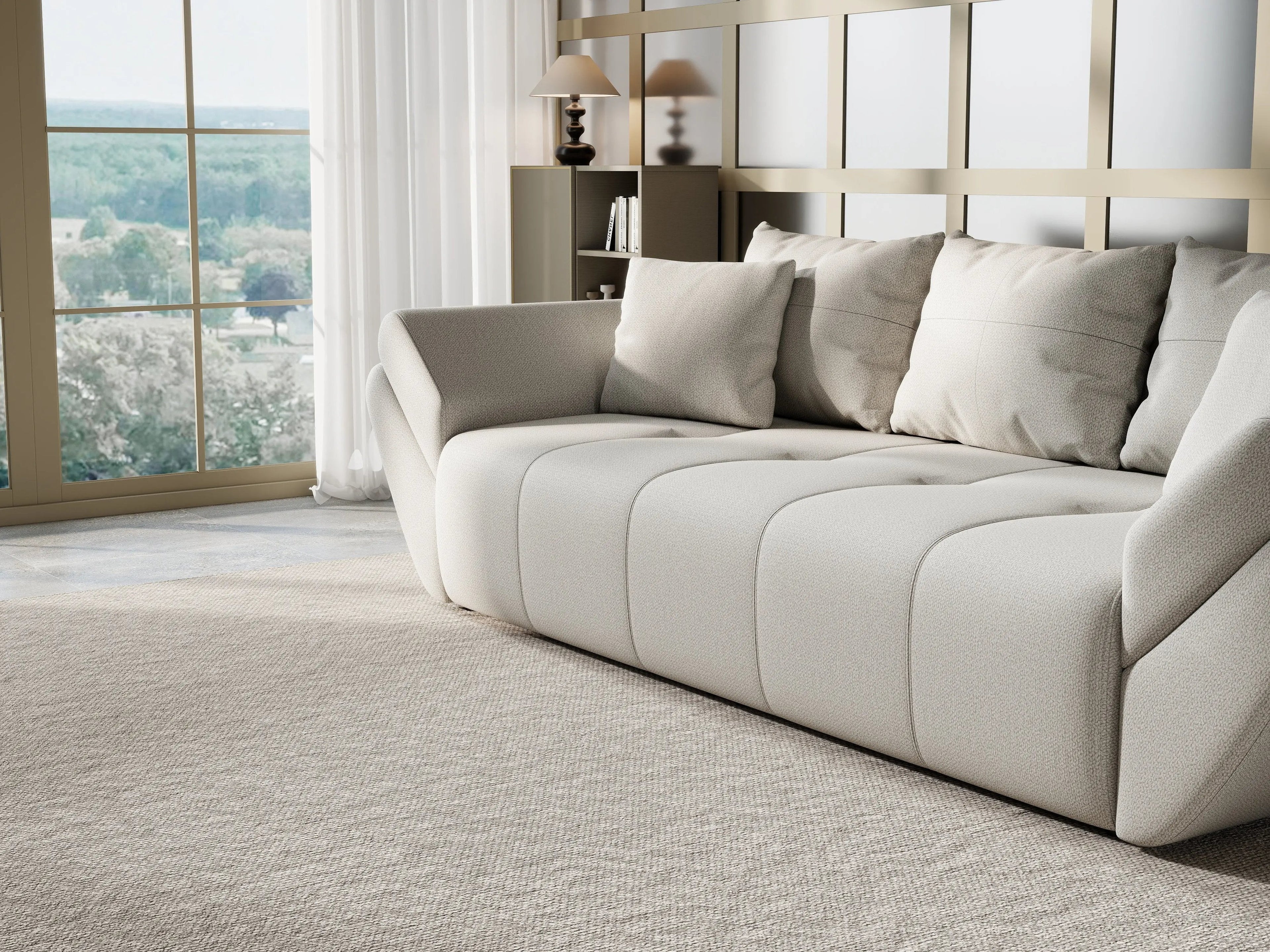 Canapea extensibilă dumonde cu ladă de depozitare si sezut confortabil din spuma high-density, Berlin Enjoy Bej 250x100 cm