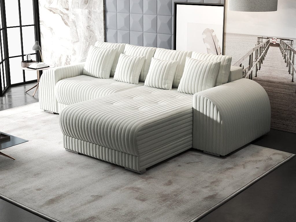 Colțar extensibil dumonde cu ladă de depozitare si sezut confortabil din spuma high-density, Verona Ambience Ivory II 290x185 cm
