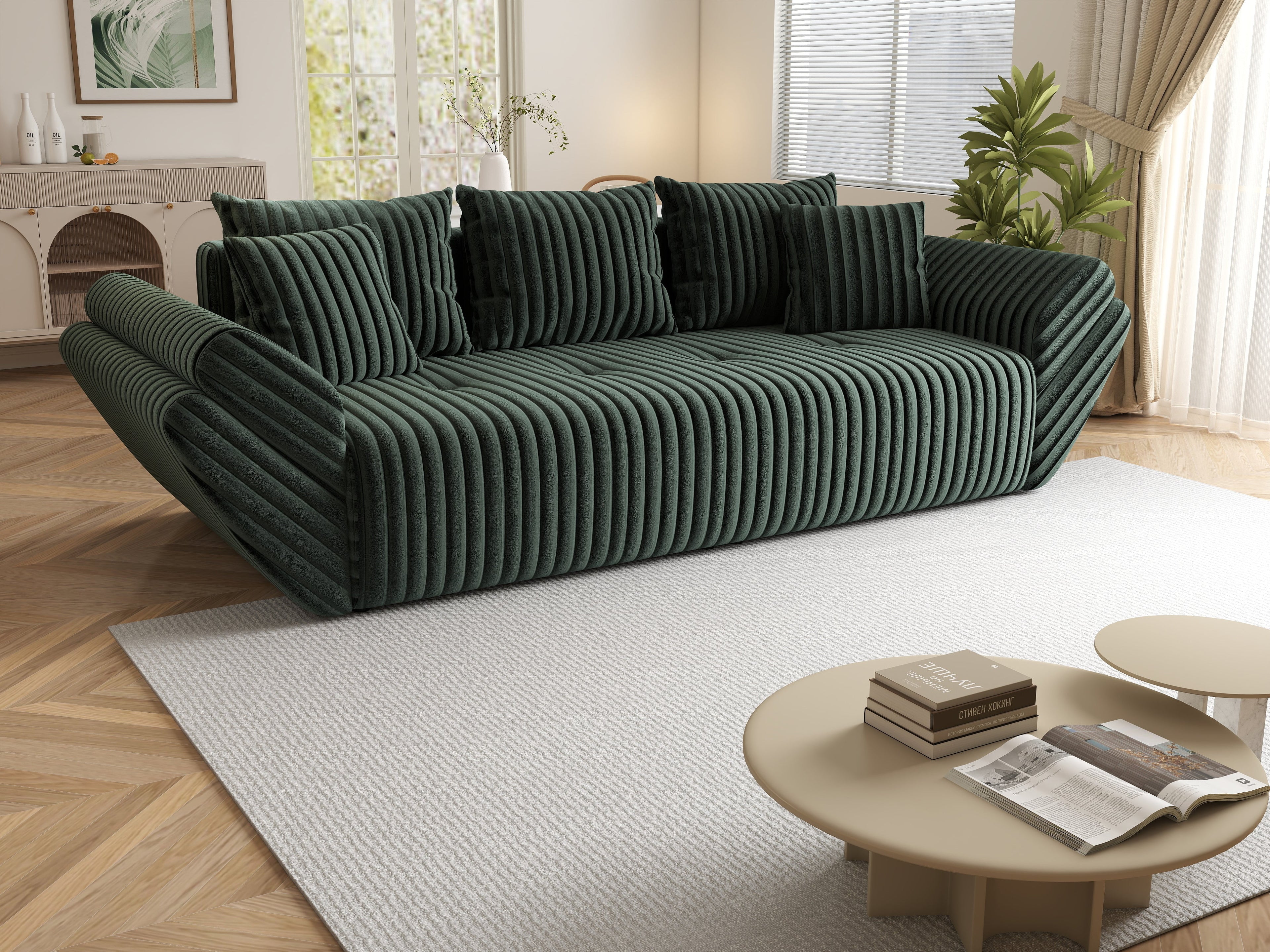 Canapea extensibilă dumonde cu ladă de depozitare si sezut confortabil din spuma high-density, Berlin Ambience Green 250x100 cm