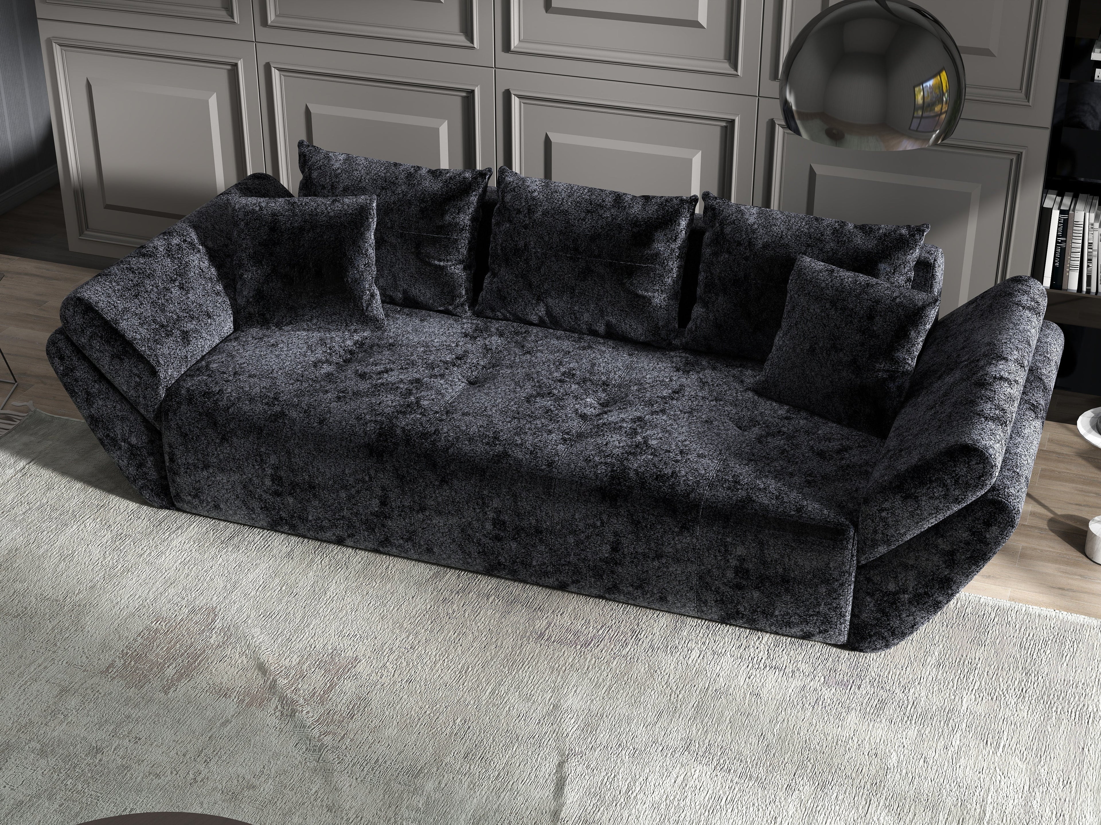 Canapea extensibilă dumonde cu ladă de depozitare si sezut confortabil din spuma high-density, Berlin Euphoria Black 250x100 cm