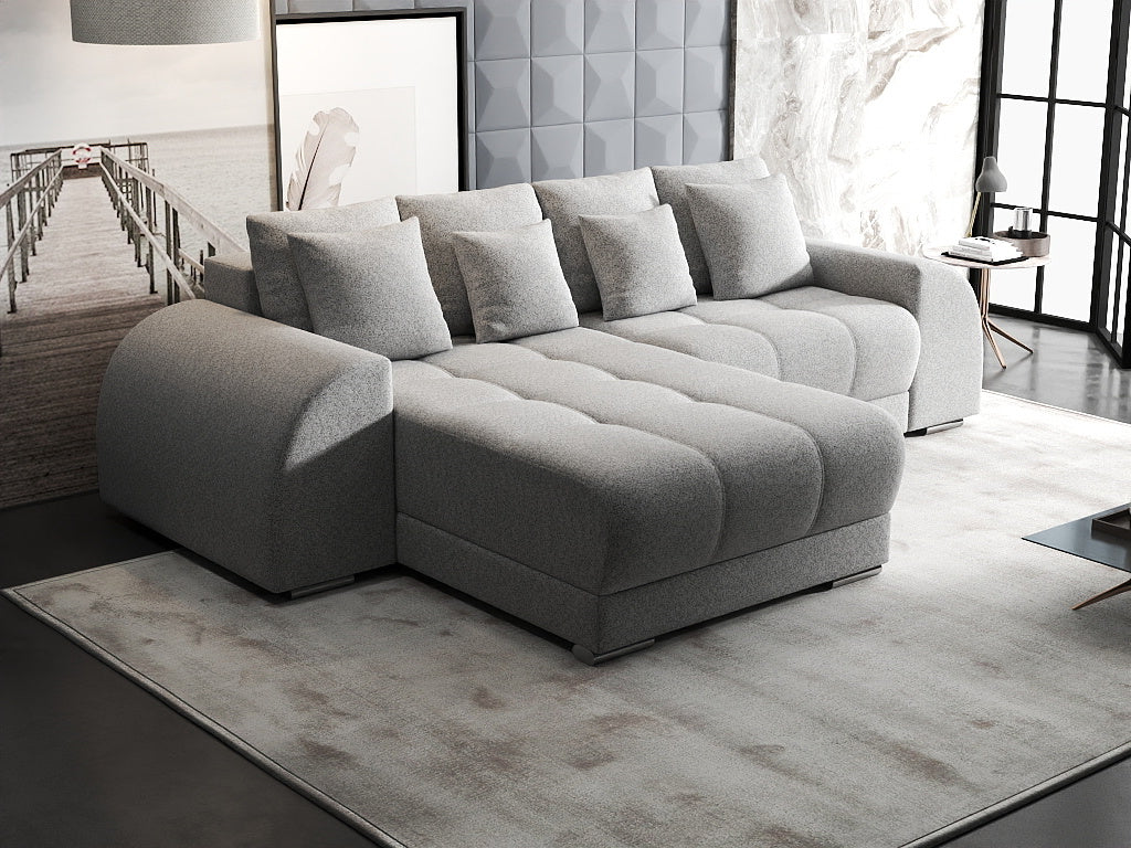 Colțar extensibil dumonde cu ladă de depozitare si sezut confortabil din spuma high-density, Verona Euphoria Dove 290x185 cm