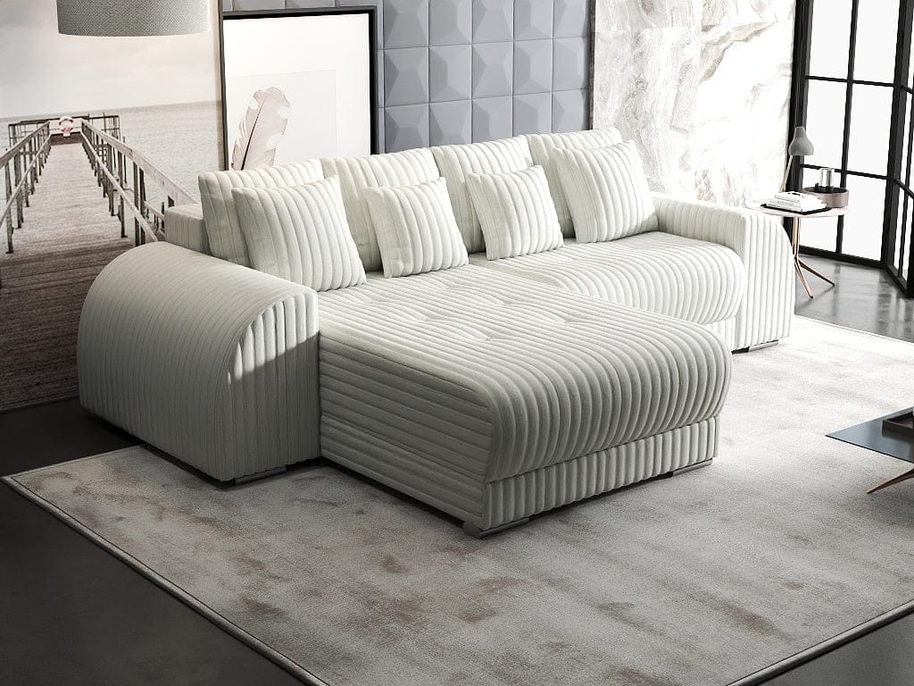Colțar extensibil dumonde cu ladă de depozitare si sezut confortabil din spuma high-density, Verona Ambience Ivory 290x185 cm