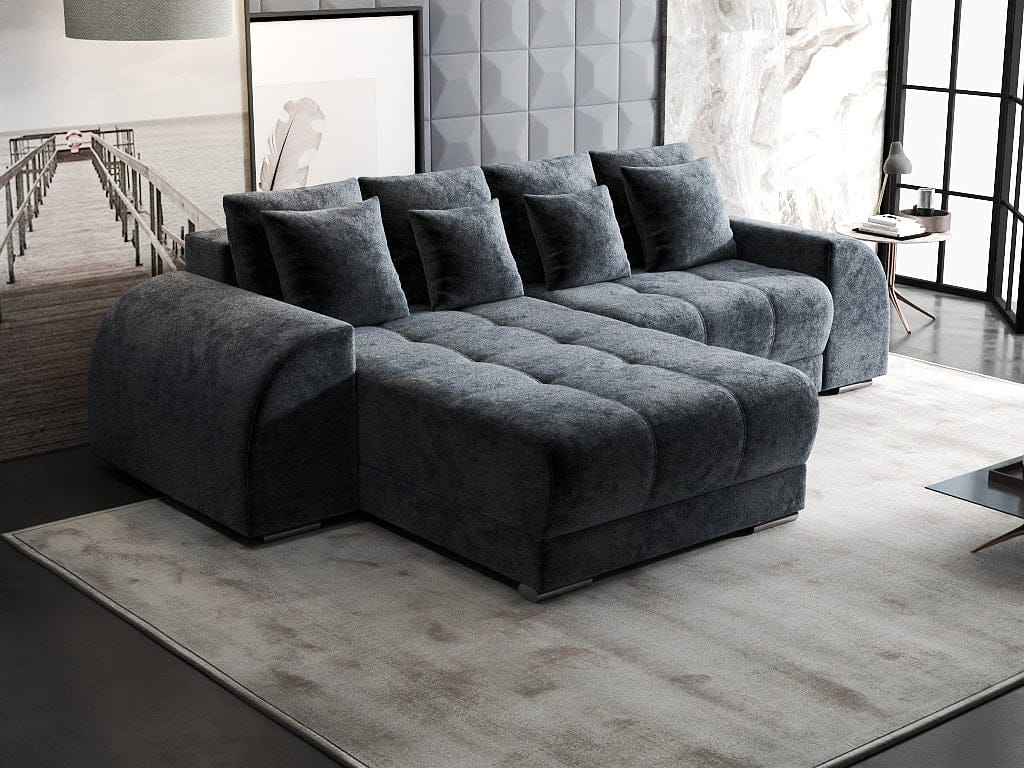 Colțar extensibil dumonde cu ladă de depozitare si sezut confortabil din spuma high-density, Verona Euphoria Grafit 290x185 cm