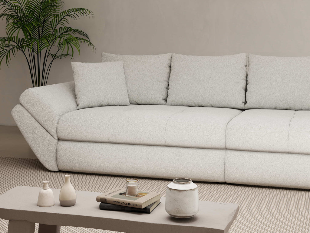 Canapea extensibilă dumonde cu ladă de depozitare si sezut confortabil din spuma high-density, Loana Euphoria Ivory 300x100 cm