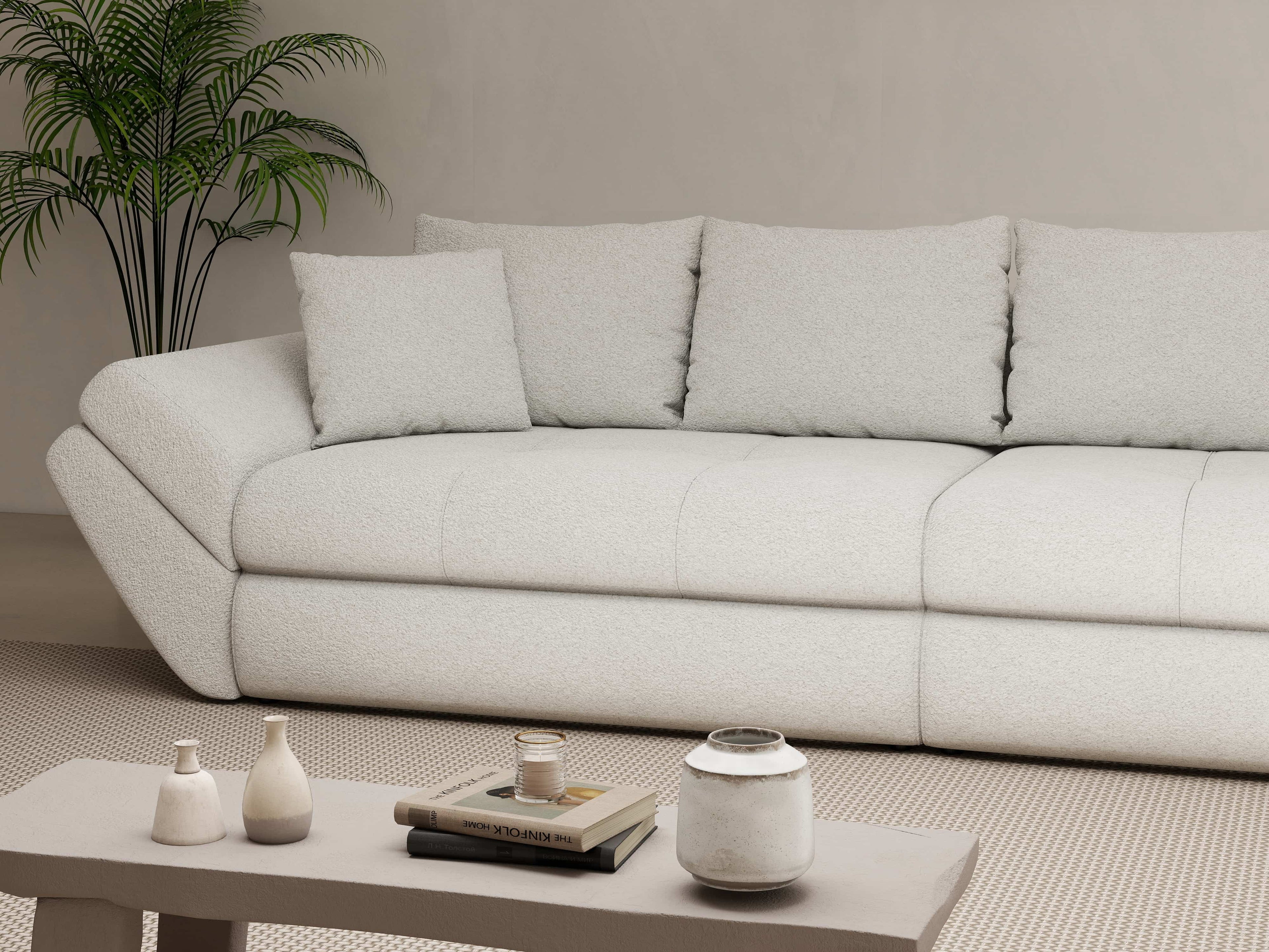 Canapea extensibilă dumonde cu ladă de depozitare si sezut confortabil din spuma high-density, Loana Euphoria Ivory 300x100 cm