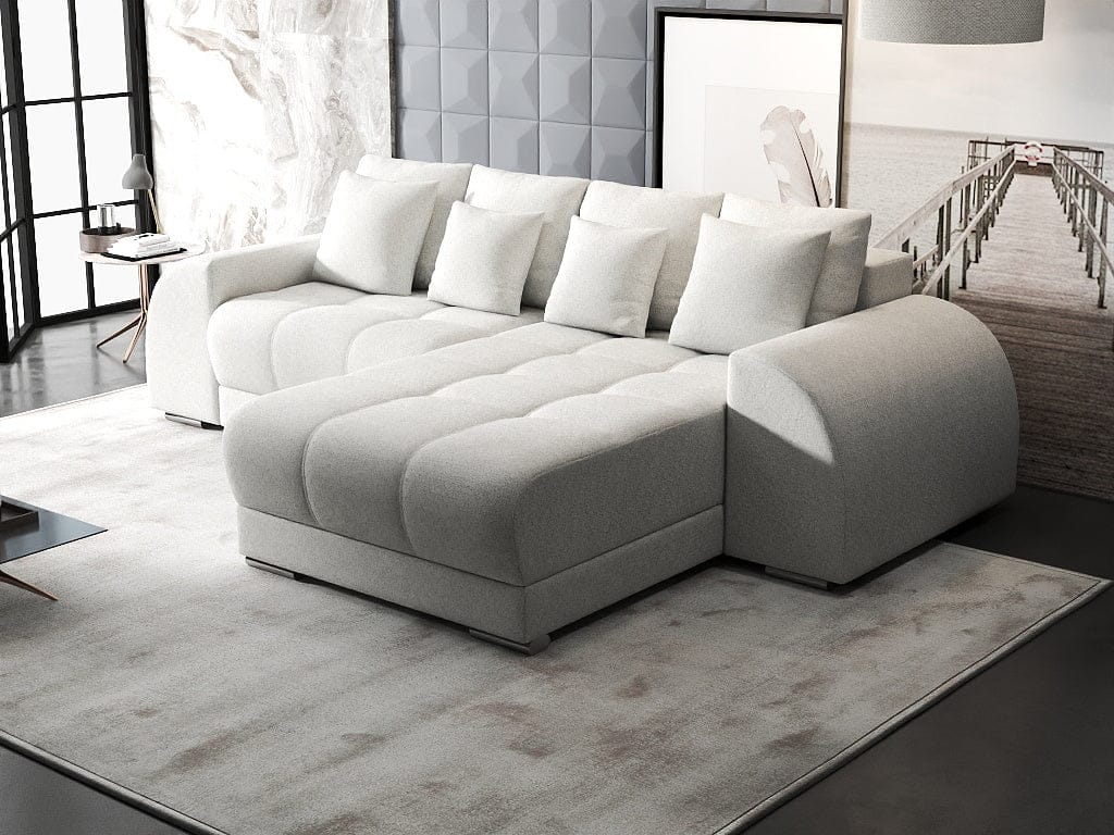 Colțar extensibil dumonde cu ladă de depozitare si sezut confortabil din spuma high-density, Verona Euphoria Ivory II 290x185 cm