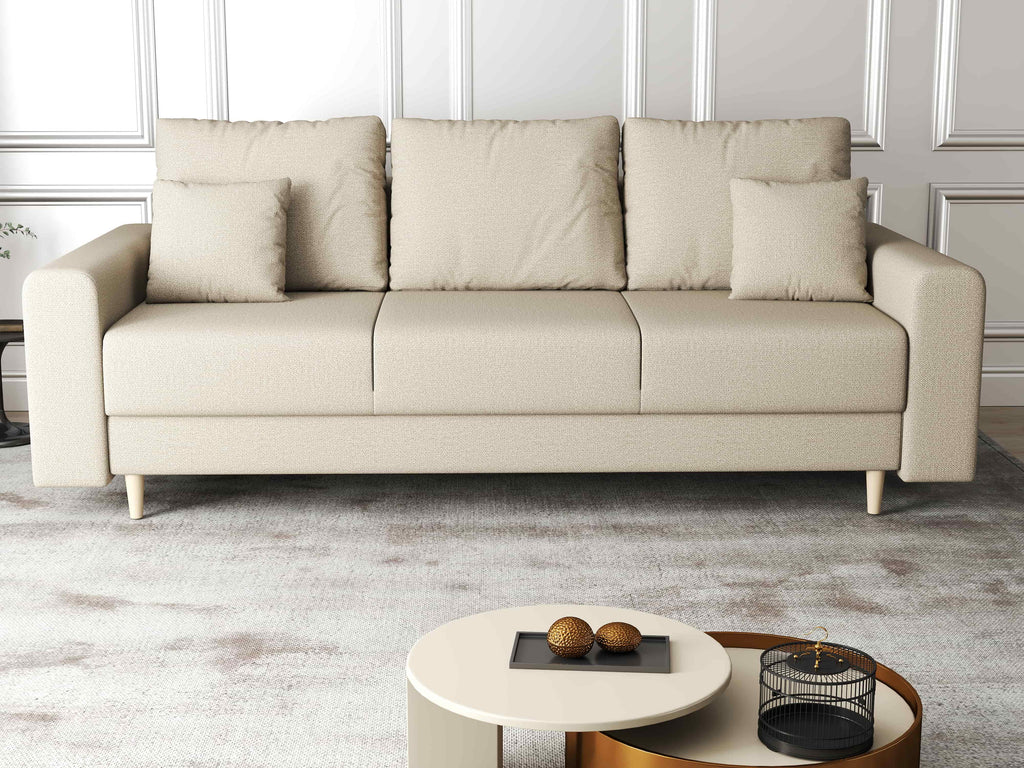 Canapea extensibilă dumonde cu ladă de depozitare si sezut confortabil din spuma high-density, Kronos Enjoy Camel 210x100 cm