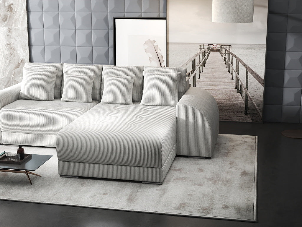 Colțar extensibil dumonde cu ladă de depozitare si sezut confortabil din spuma high-density, Verona Zoom Crem II 290x185 cm