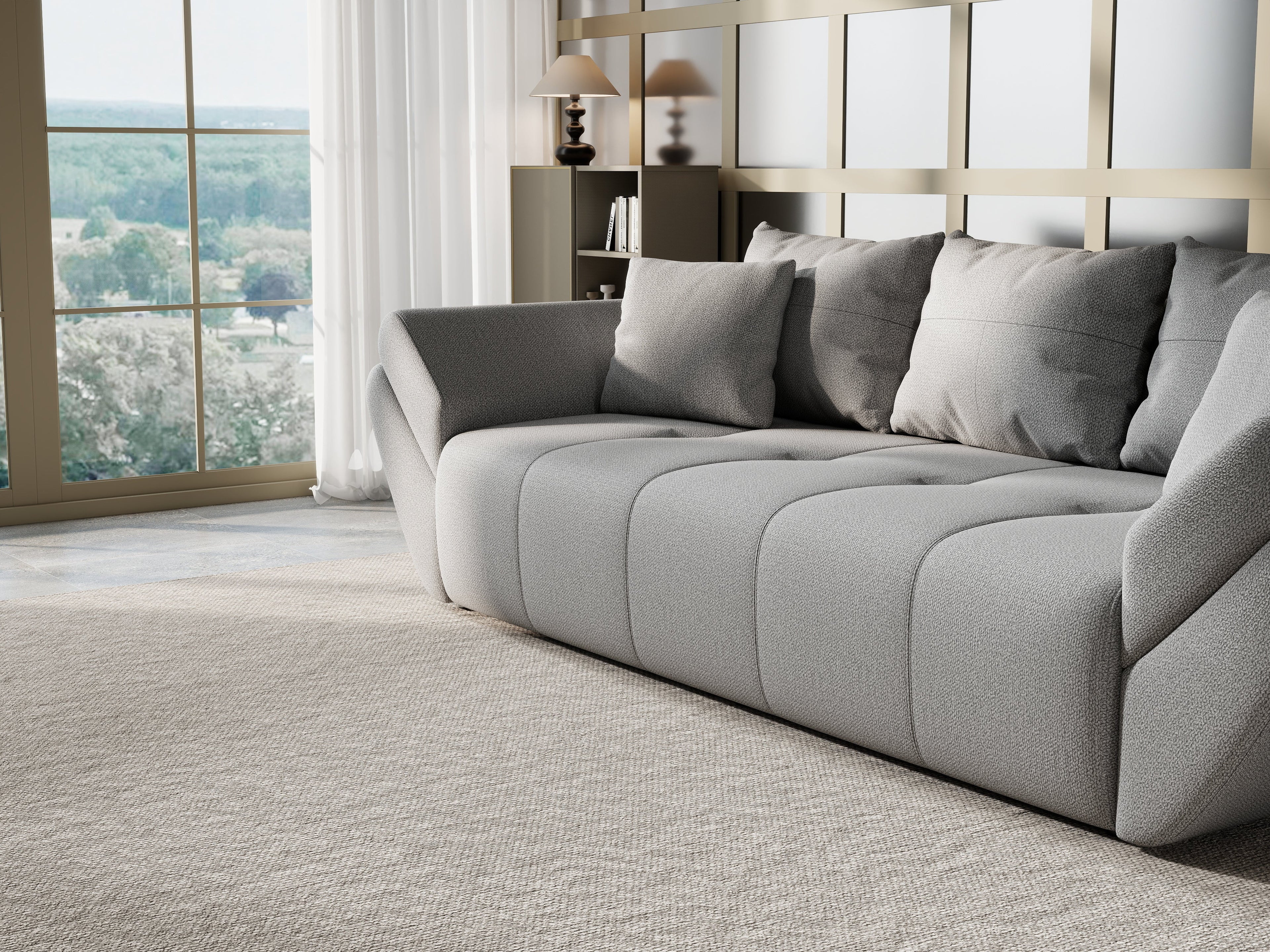 Canapea extensibilă dumonde cu ladă de depozitare si sezut confortabil din spuma high-density, Berlin Enjoy Grey 250x100 cm