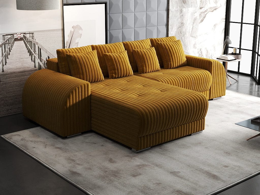 Colțar extensibil dumonde cu ladă de depozitare si sezut confortabil din spuma high-density, Verona Ambience Mustar 290x185 cm