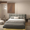Pat dormitor dumonde, tapitat gri cu LED, "floating bed" Cloud 140x200 cm, somiera inclusa