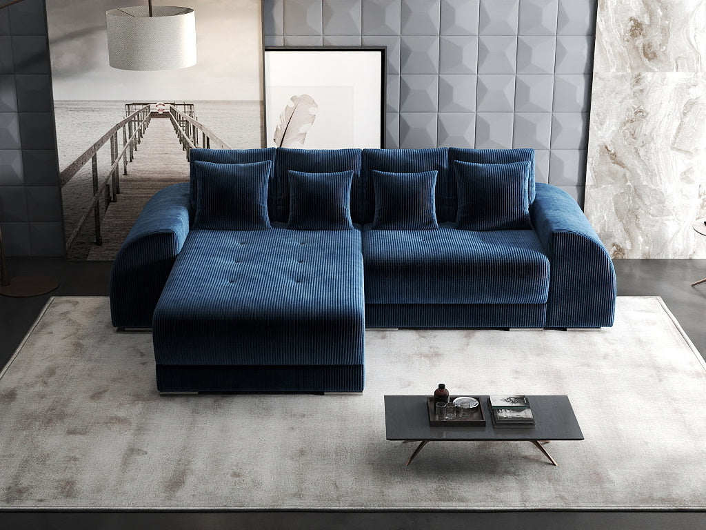 Colțar extensibil dumonde cu ladă de depozitare si sezut confortabil din spuma high-density, Verona Zoom Albastru 290x185 cm