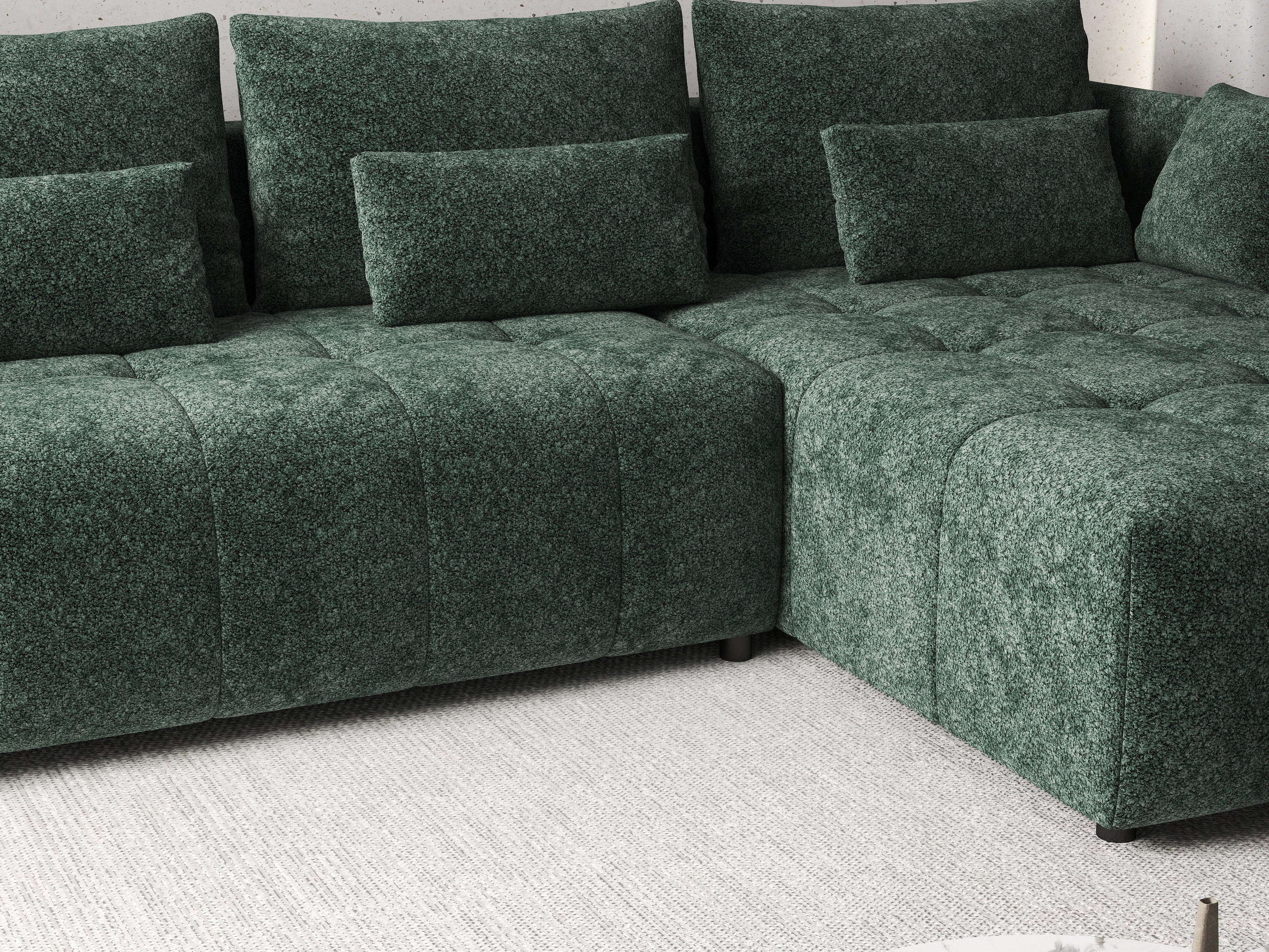 Colțar extensibil dumonde cu ladă de depozitare si sezut confortabil din spuma high-density, Malta Euphoria Green 235x185 cm