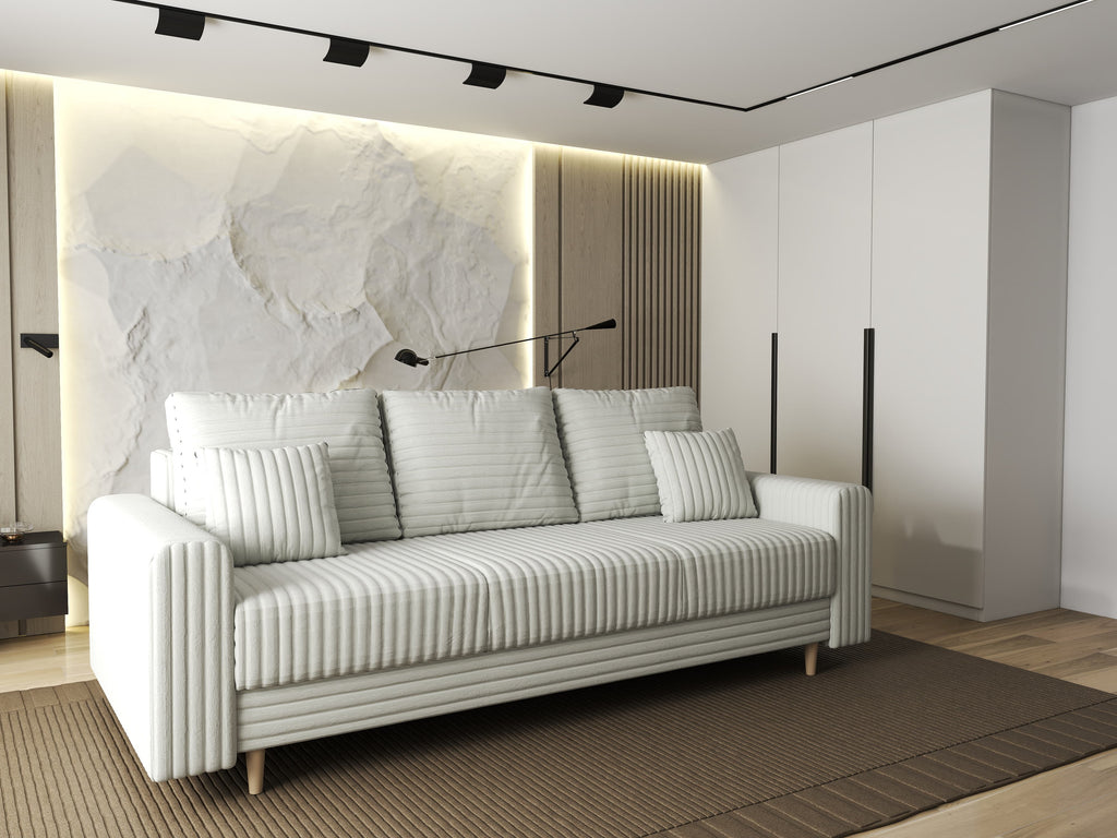 Canapea extensibilă dumonde cu ladă de depozitare si sezut confortabil din spuma high-density, Kronos Ambience Ivory 210x100 cm