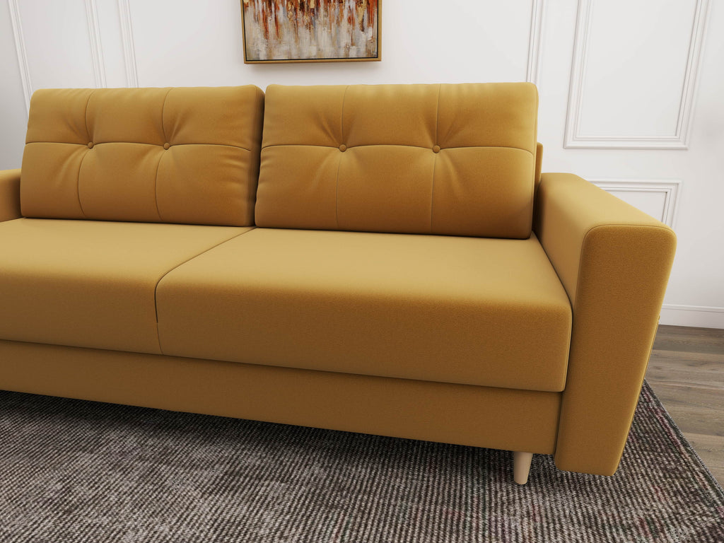 Canapea extensibilă dumonde cu ladă de depozitare si sezut confortabil din spuma high-density, Summer Royal Mustar 225x100 cm