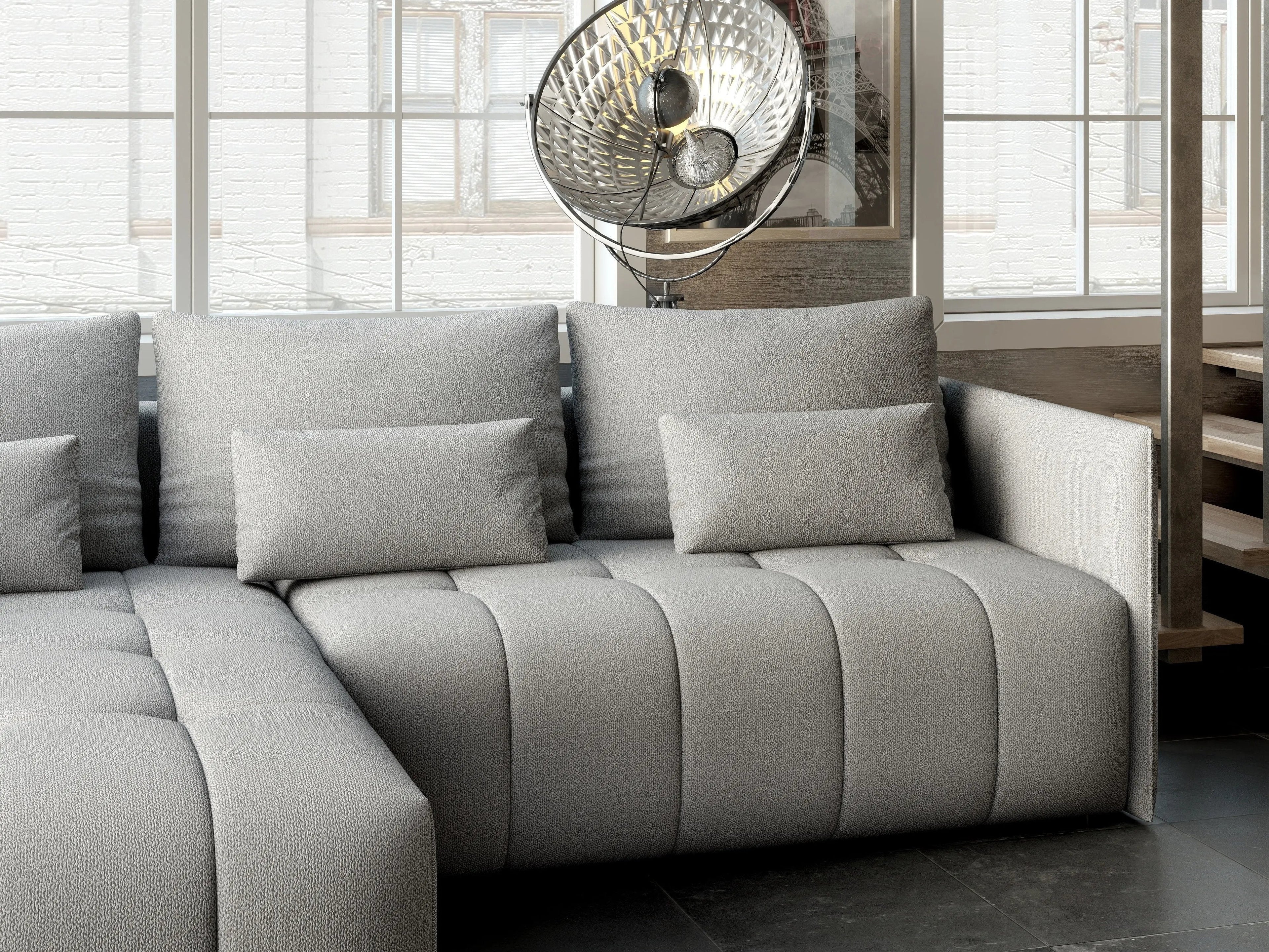 Colțar extensibil dumonde cu ladă de depozitare si sezut confortabil din spuma high-density, Malta Enjoy Silver 235x185 cm