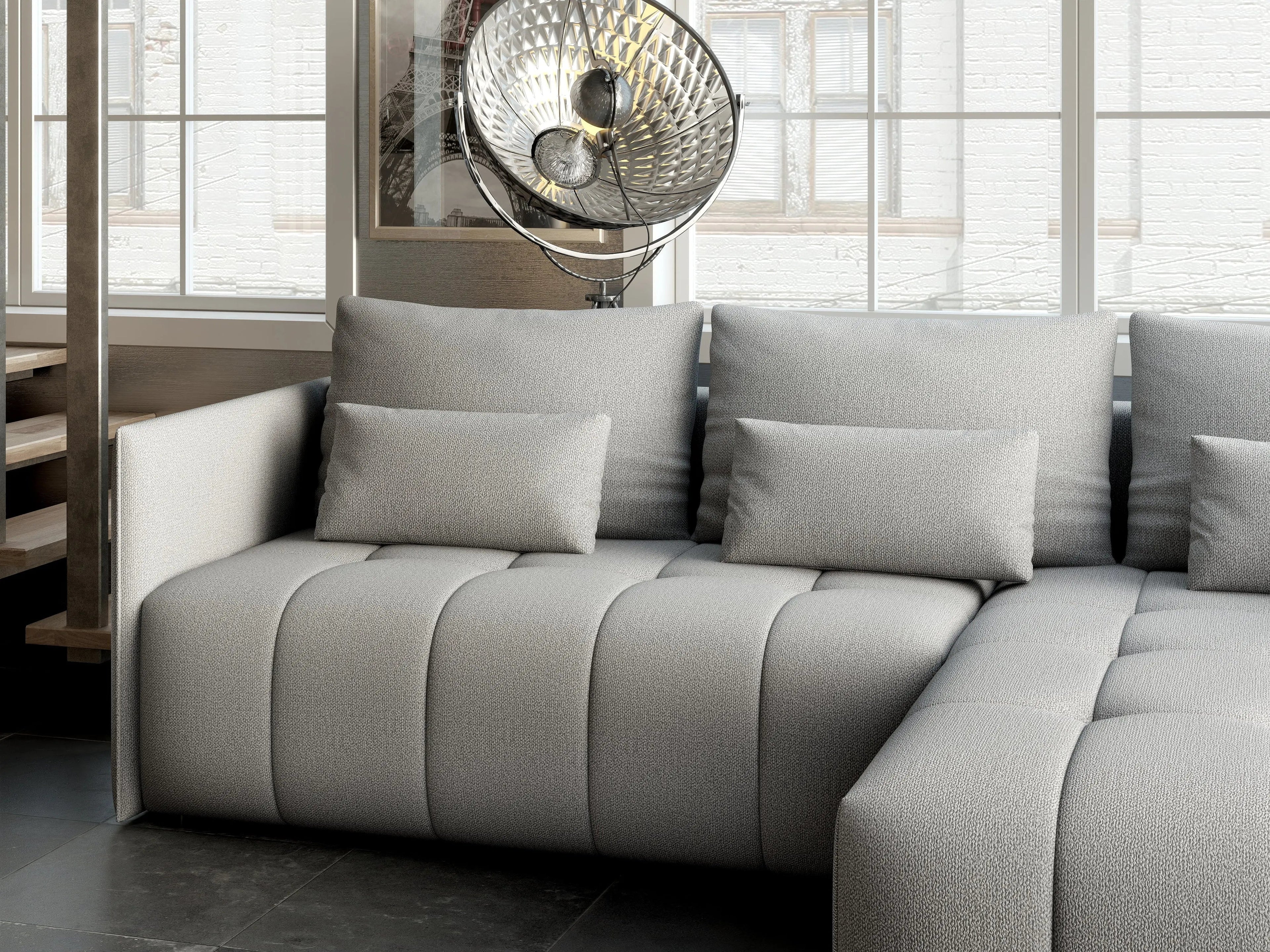 Colțar extensibil dumonde cu ladă de depozitare si sezut confortabil din spuma high-density, Malta Enjoy Grey II 235x185 cm