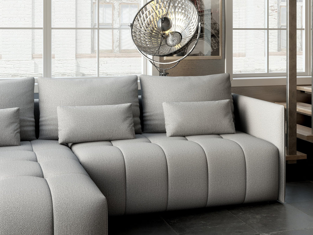 Colțar extensibil dumonde cu ladă de depozitare si sezut confortabil din spuma high-density, Malta Enjoy Silver II 235x185 cm