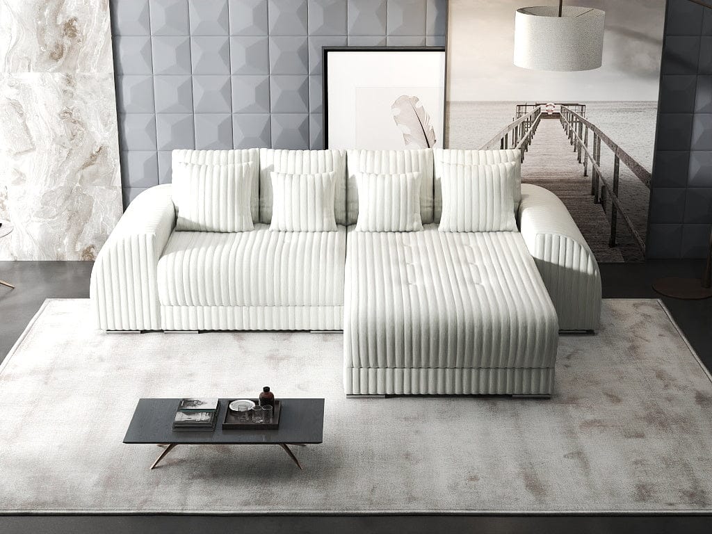 Colțar extensibil dumonde cu ladă de depozitare si sezut confortabil din spuma high-density, Verona Ambience Ivory II 290x185 cm
