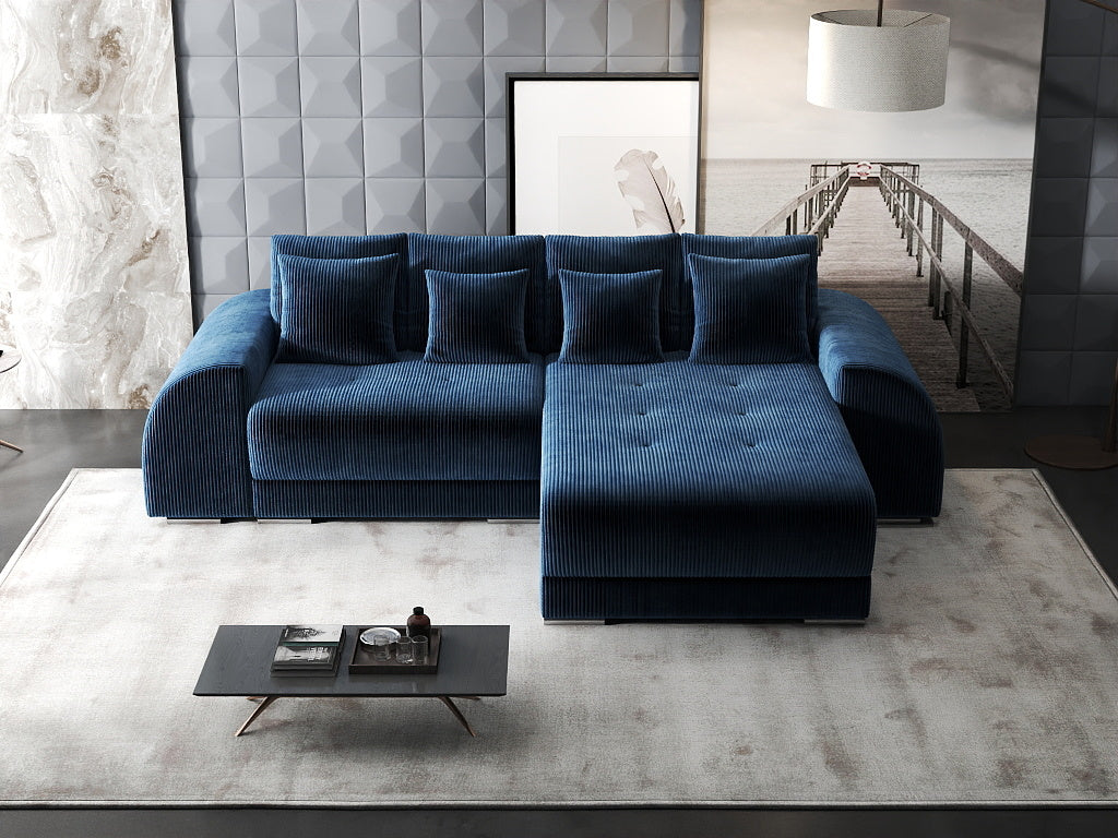Colțar extensibil dumonde cu ladă de depozitare si sezut confortabil din spuma high-density, Verona Zoom Albastru II 290x185 cm