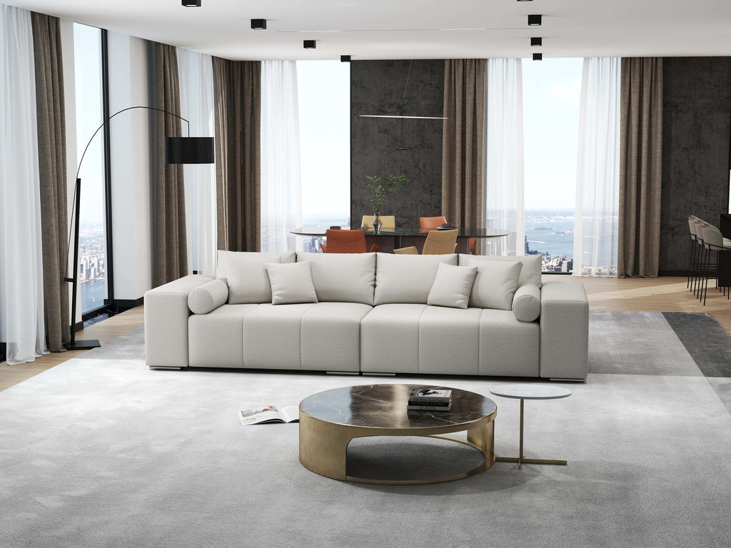 Canapea extensibilă dumonde cu ladă de depozitare si sezut confortabil din spuma high-density, Marbela Enjoy Beige XXL 295x100 cm