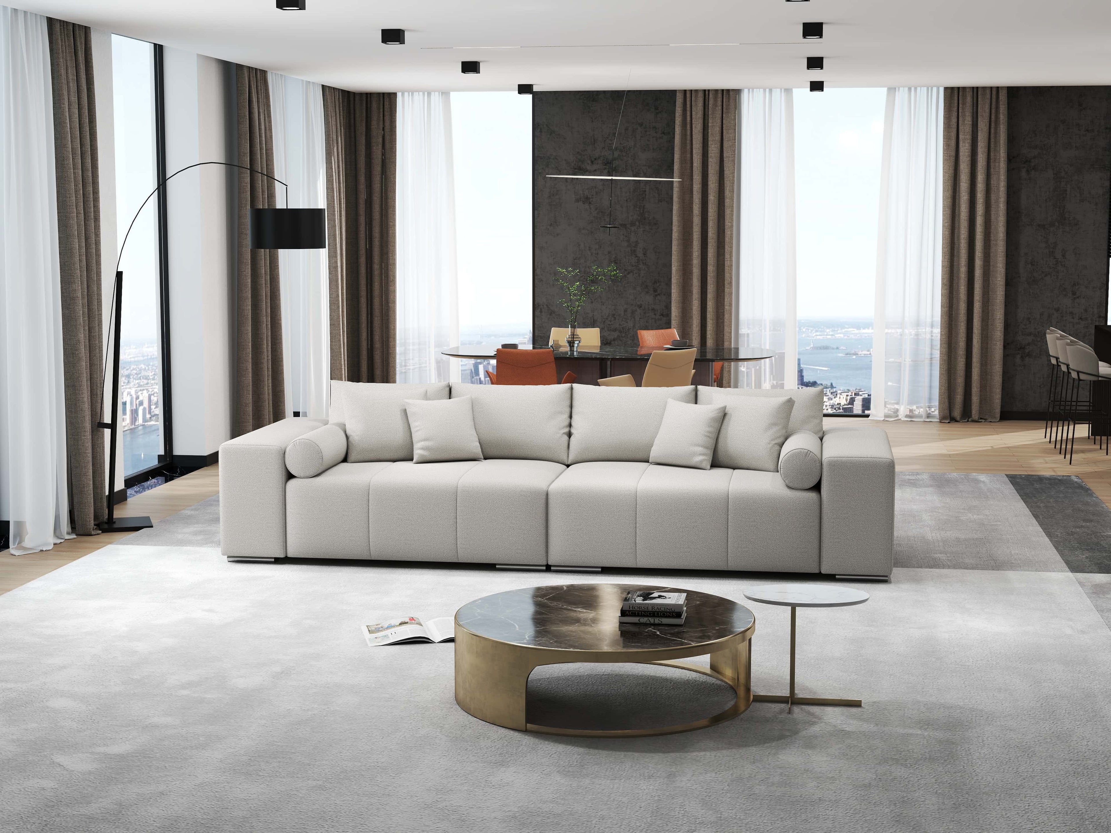 Canapea extensibilă dumonde cu ladă de depozitare si sezut confortabil din spuma high-density, Marbela Enjoy Beige XXL 295x100 cm