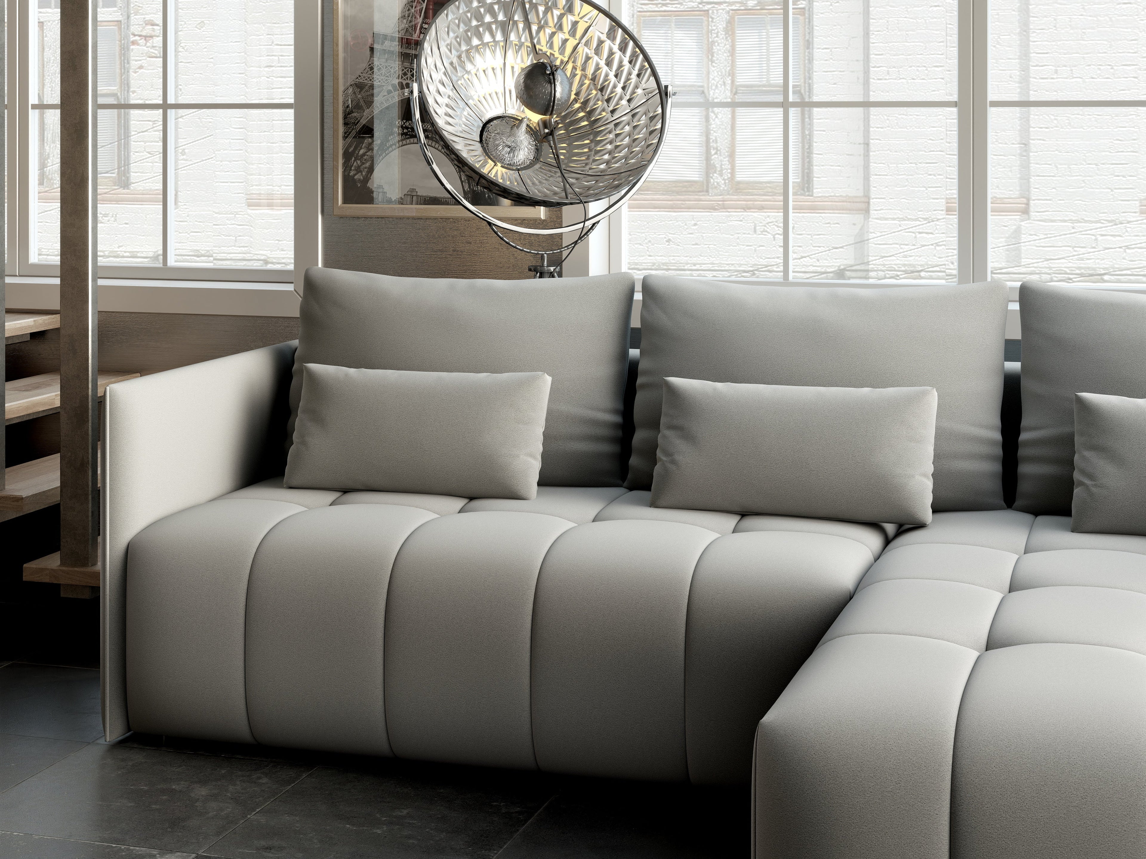 Colțar extensibil dumonde cu ladă de depozitare si sezut confortabil din spuma high-density, Malta Royal Grey II 235x185 cm