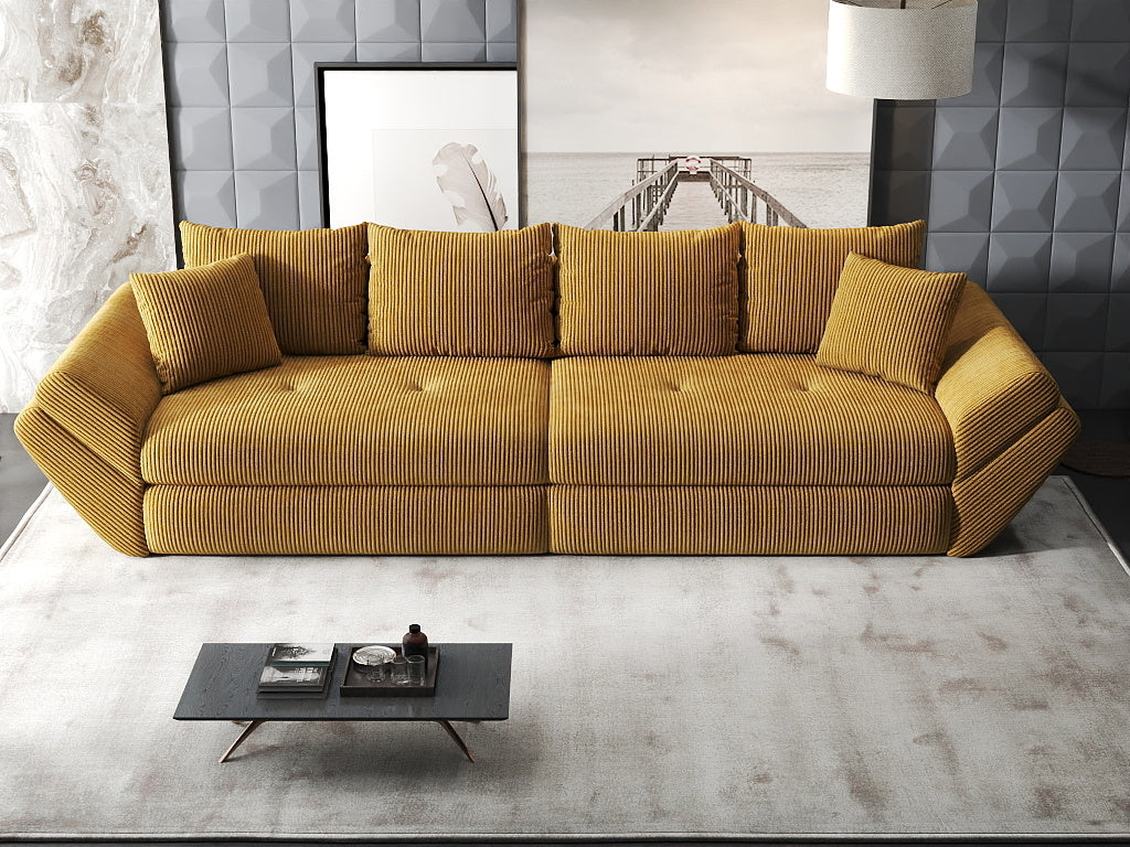 Canapea extensibilă dumonde cu ladă de depozitare si sezut confortabil din spuma high-density, Loana Zoom Mustar 300x100 cm
