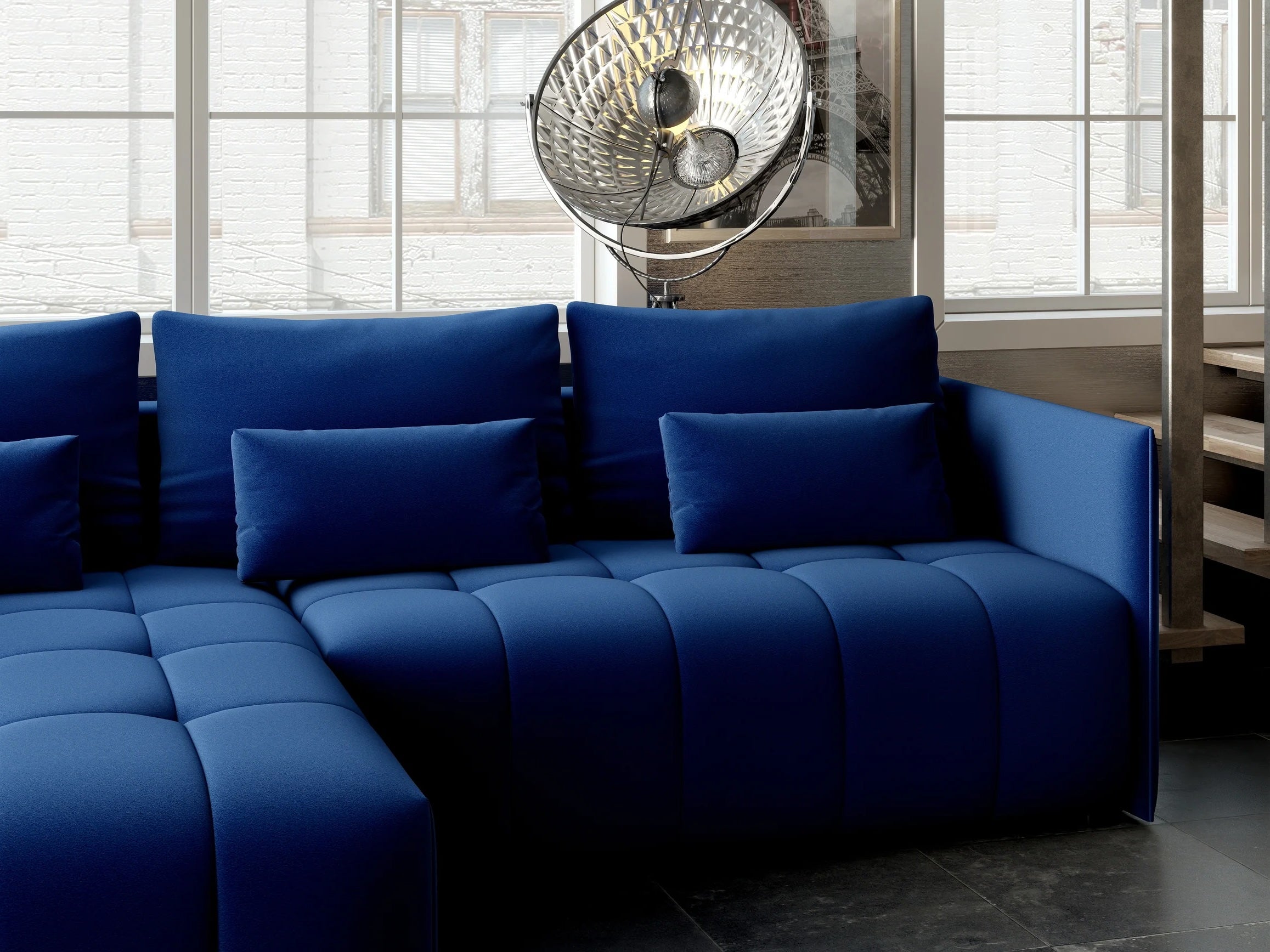 Colțar extensibil dumonde cu ladă de depozitare si sezut confortabil din spuma high-density, Malta Royal Blue 235x185 cm