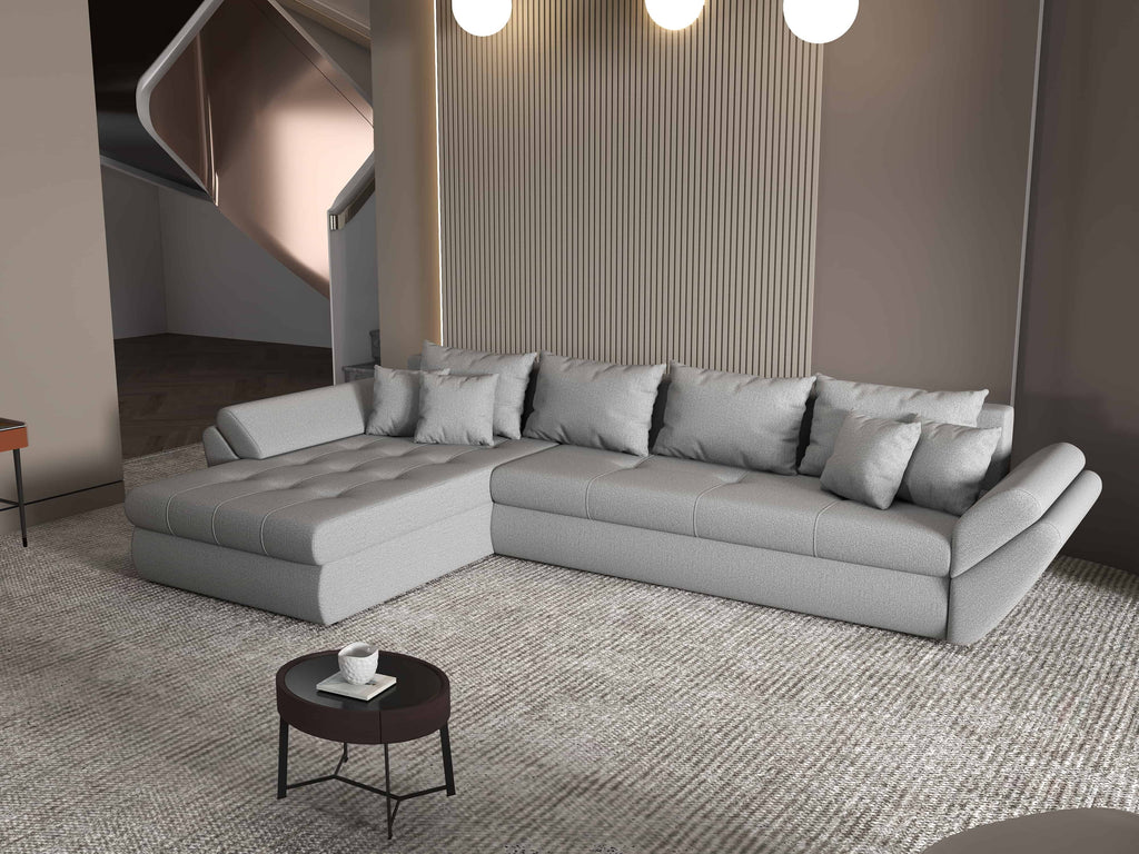 Colțar extensibil dumonde cu ladă de depozitare si sezut confortabil din spuma high-density, Loana XL Enjoy Gri 335x185 cm