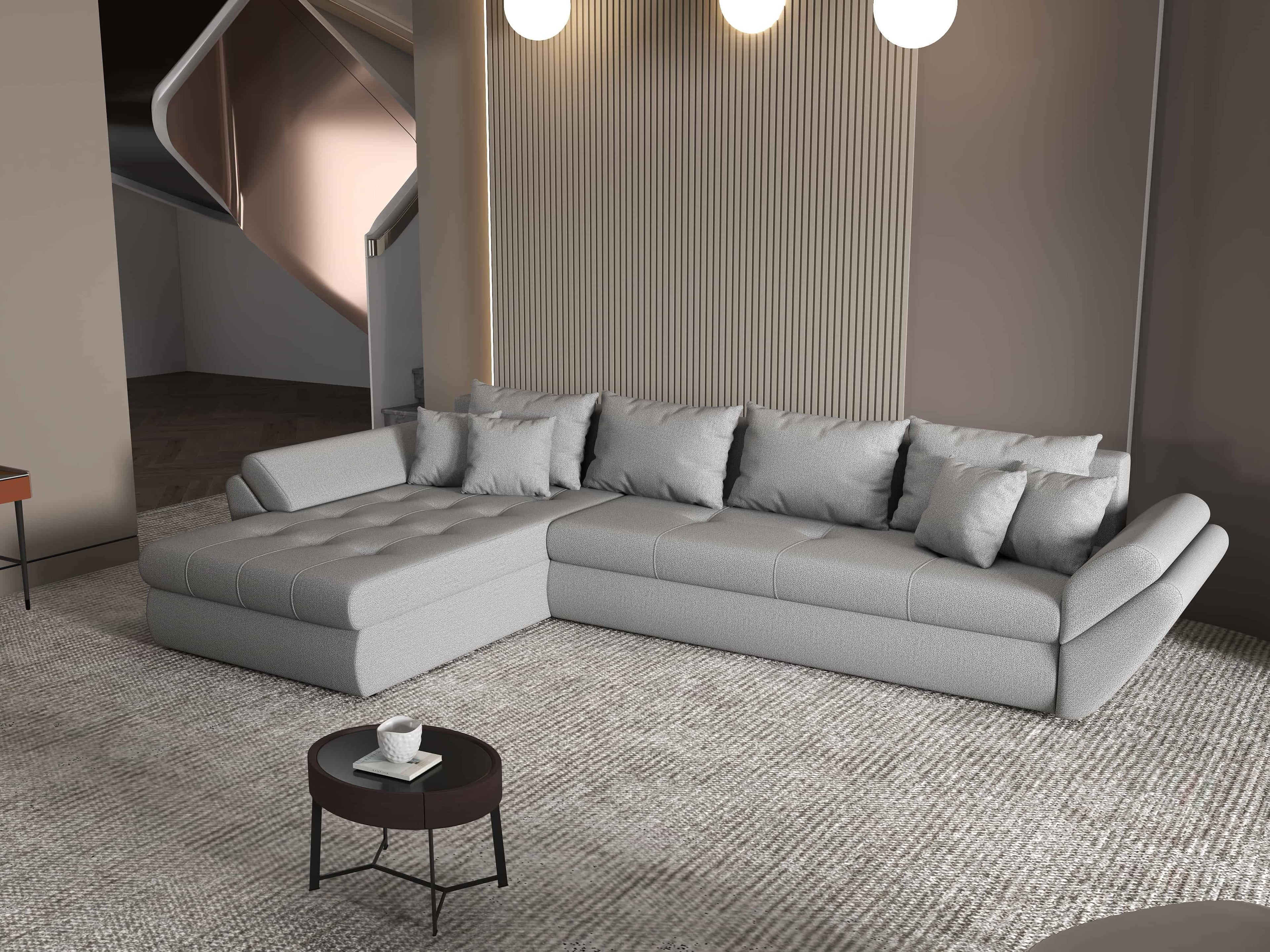 Colțar extensibil dumonde cu ladă de depozitare si sezut confortabil din spuma high-density, Loana XL Enjoy Gri 335x185 cm
