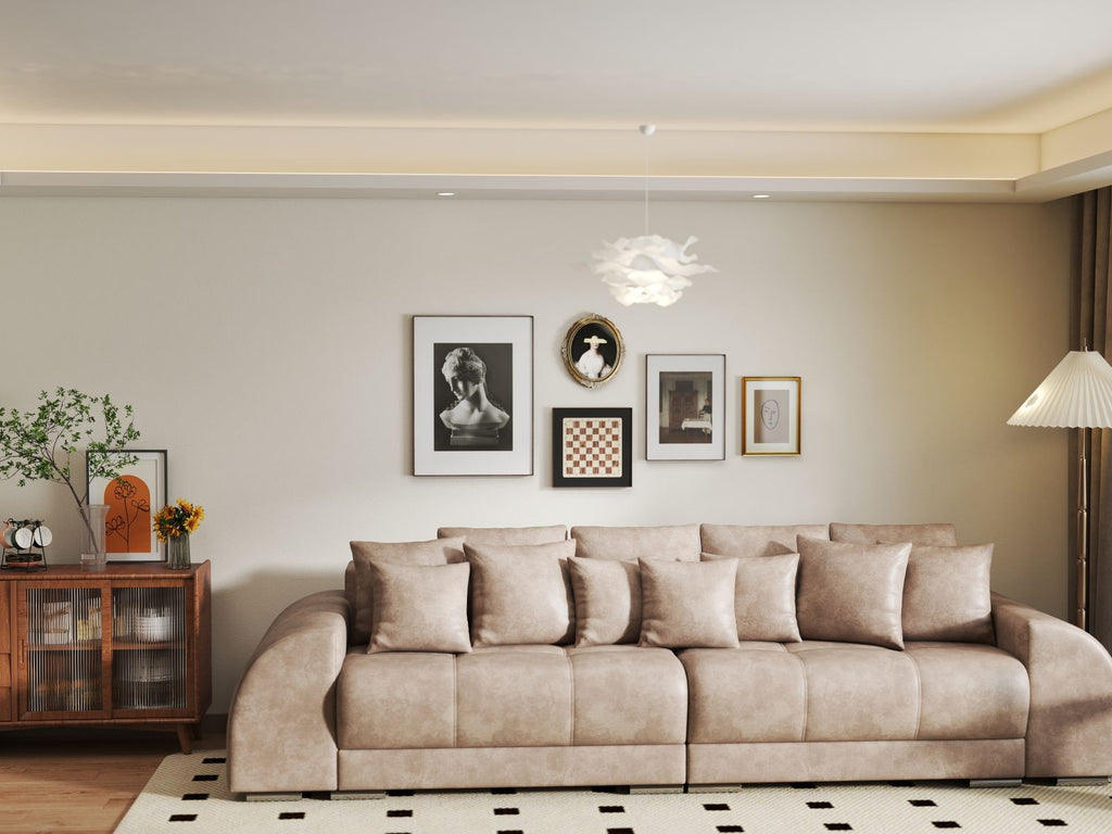 Canapea extensibilă dumonde cu 2 lăzi de depozitare si sezut confortabil din spuma high-density, Verona Tobago Beige 310x100 cm