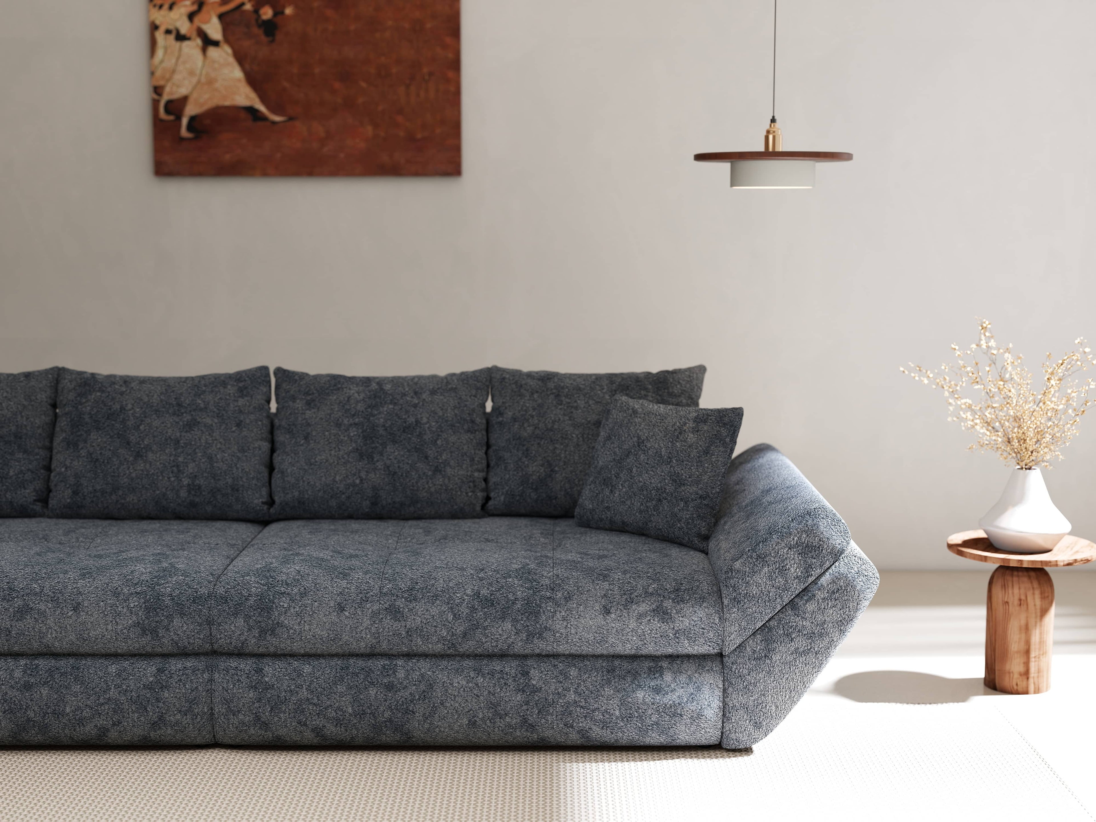 Canapea extensibilă dumonde cu ladă de depozitare si sezut confortabil din spuma high-density, Loana Euphoria Grafit 300x100 cm