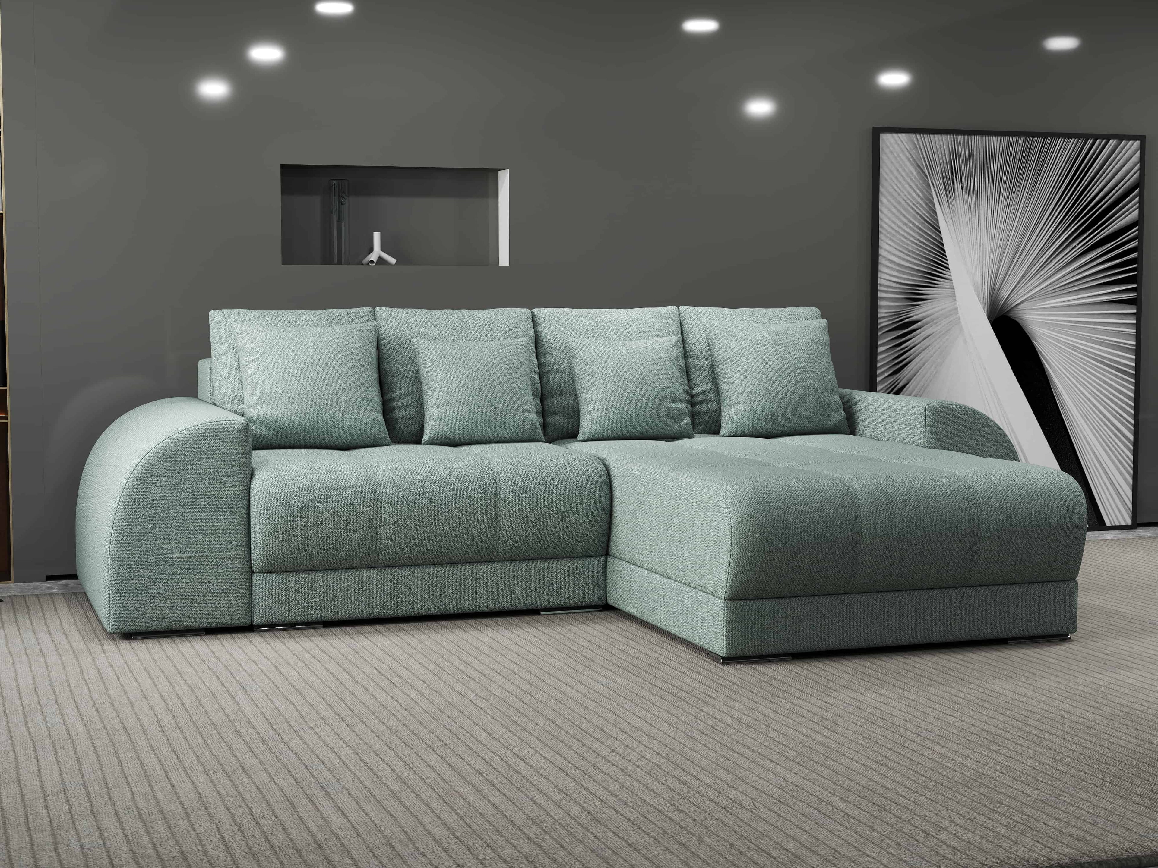 Colțar extensibil dumonde cu ladă de depozitare si sezut confortabil din spuma high-density, Verona Enjoy Mint II 290x185 cm