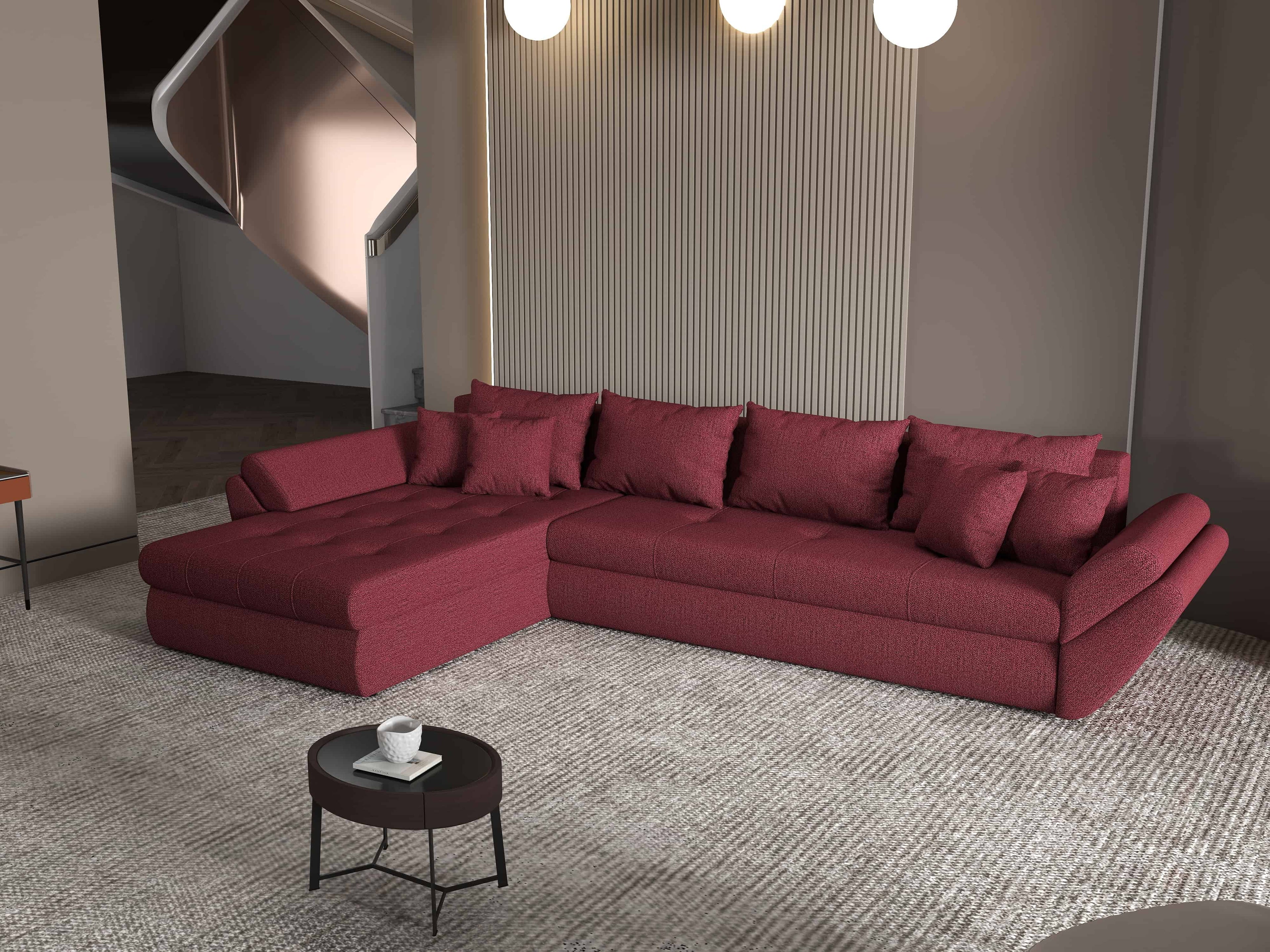 Colțar extensibil dumonde cu ladă de depozitare si sezut confortabil din spuma high-density, Loana XL Enjoy Winery 335x185 cm