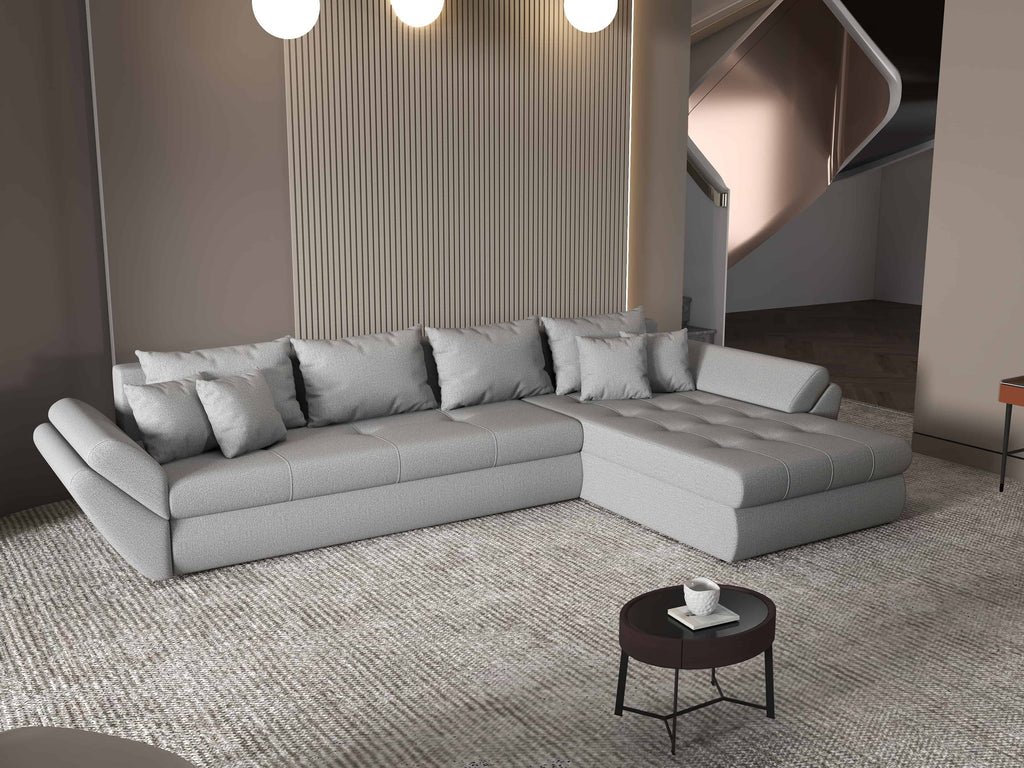 Colțar extensibil dumonde cu ladă de depozitare si sezut confortabil din spuma high-density, Loana XL Enjoy Gri II 335x185 cm