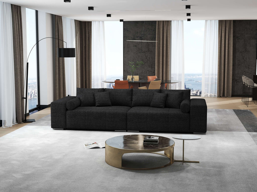 Canapea extensibilă dumonde cu ladă de depozitare si sezut confortabil din spuma high-density, Marbela Enjoy Black XXL 295x100 cm