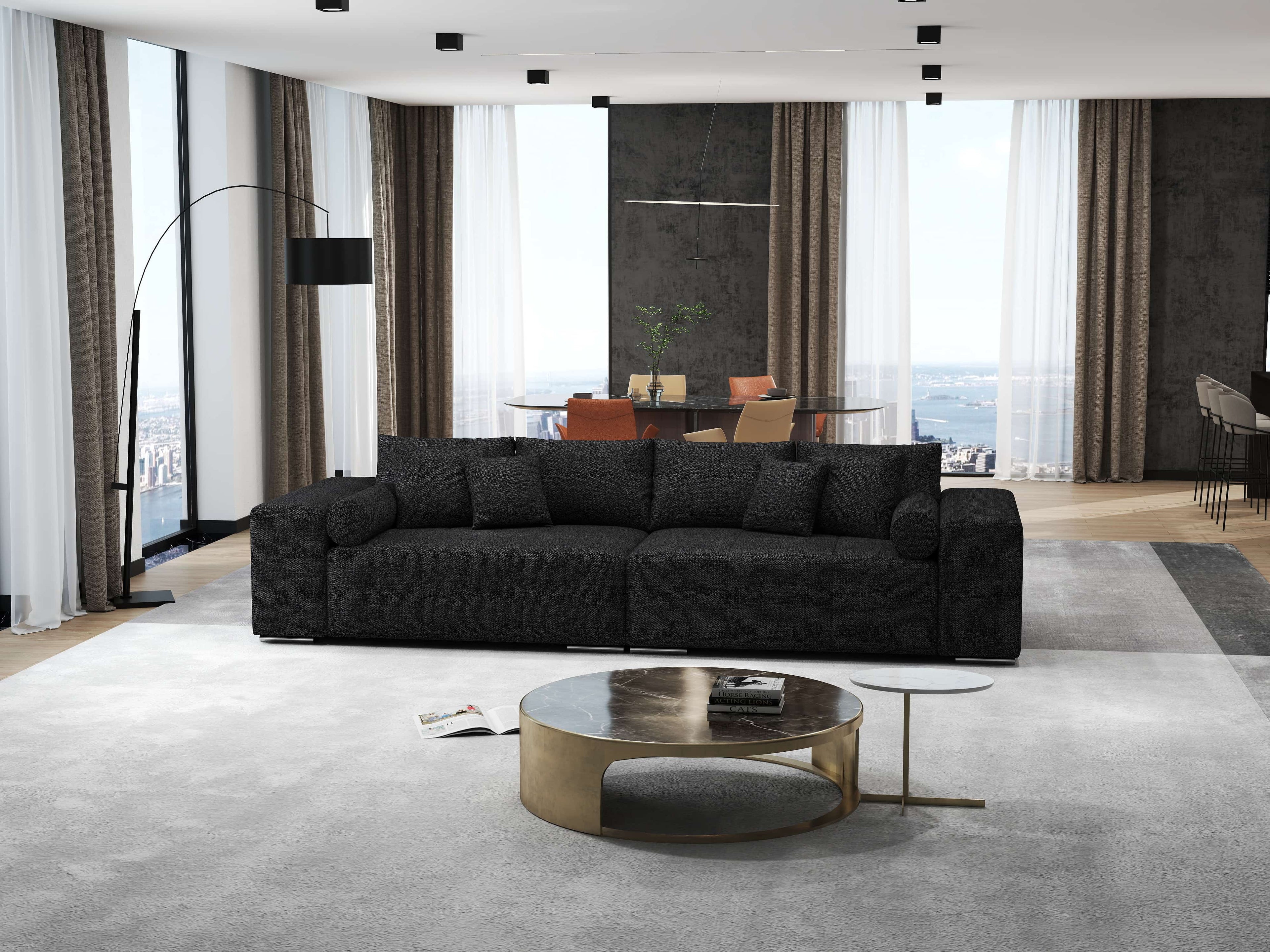 Canapea extensibilă dumonde cu ladă de depozitare si sezut confortabil din spuma high-density, Marbela Enjoy Black XXL 295x100 cm