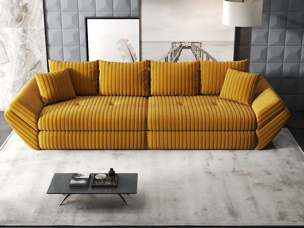 Canapea extensibilă dumonde cu ladă de depozitare si sezut confortabil din spuma high-density, Loana Ambience Mustar 300x100 cm