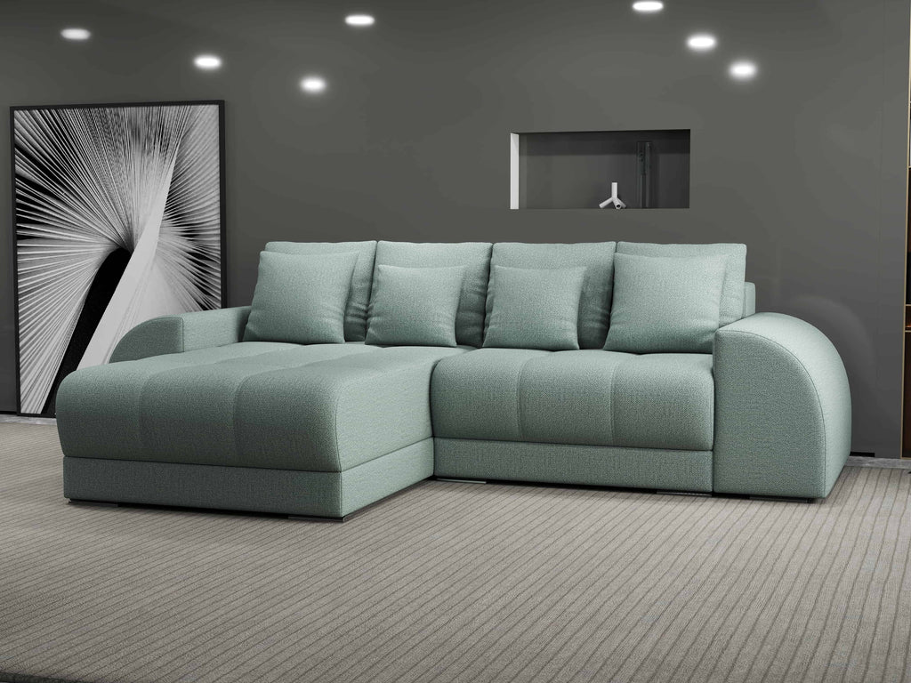 Colțar extensibil dumonde cu ladă de depozitare si sezut confortabil din spuma high-density, Verona Enjoy Mint 290x185 cm